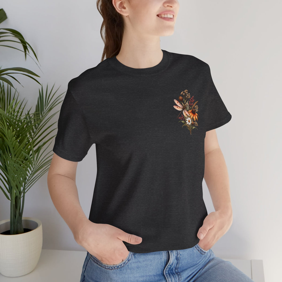 Vintage Wildflower & Dragonfly T-Shirt, Botanical Front & Back Tee - 14549