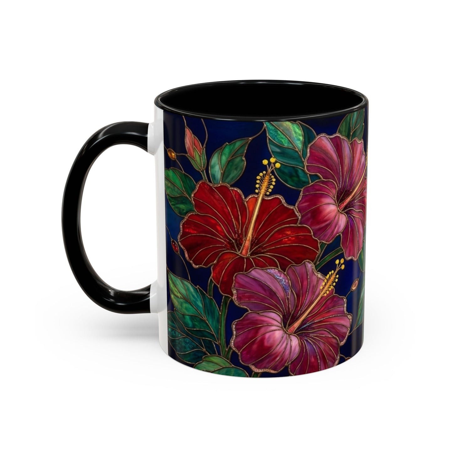 Hibiscus Bloom Accent Coffee Mug — Stained Glass Design  11/15oz - 14569