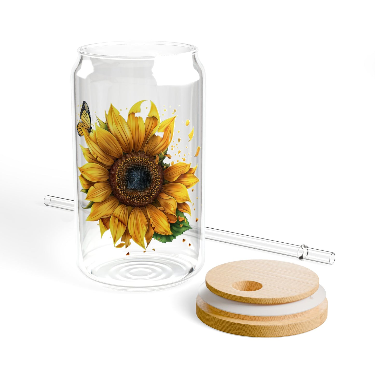 Sunflower & Butterfly,  Customizable - Sipper Glass, 16oz