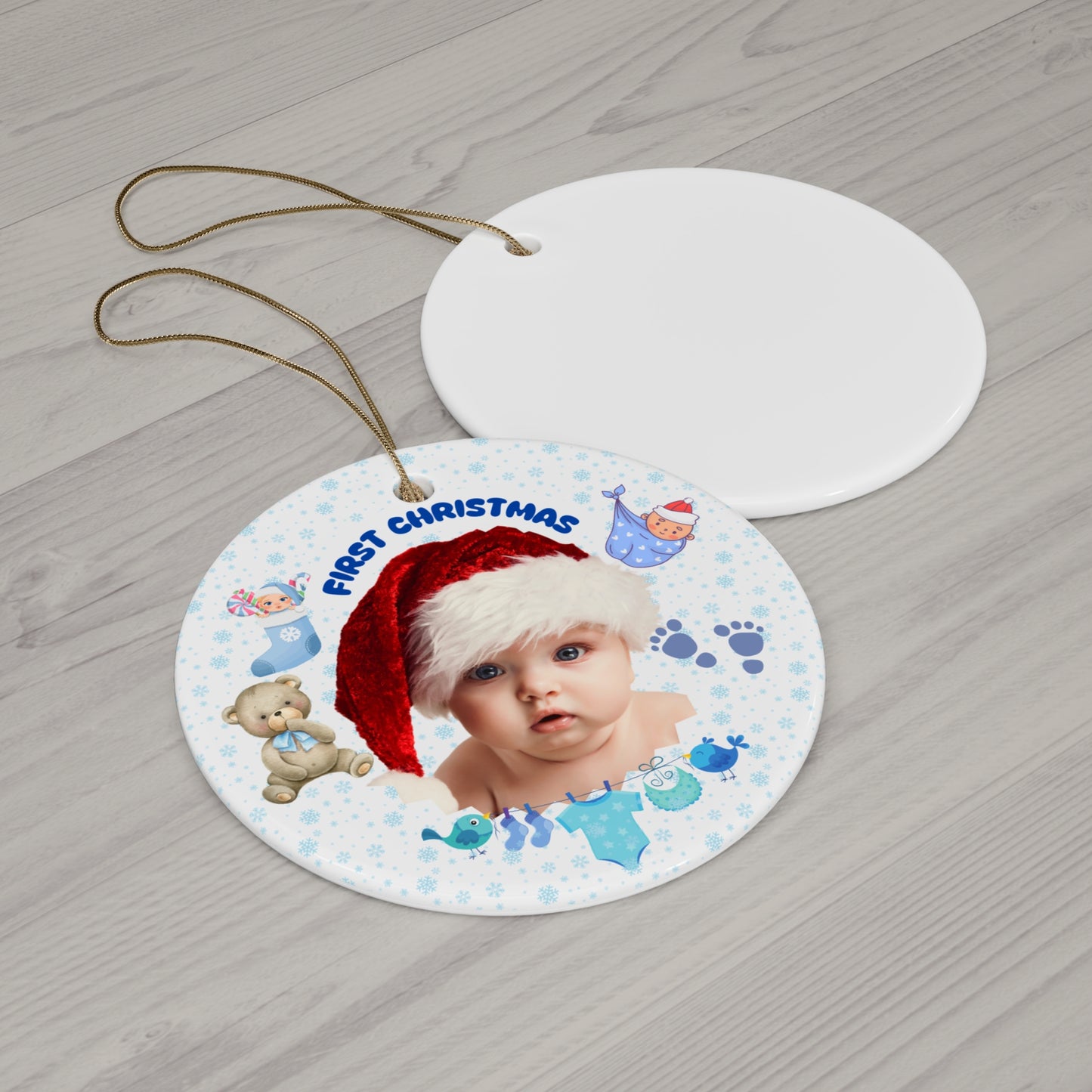 First Christmas, Baby Boy, Customizable - Ceramic Ornament, 4 Shapes - 10016