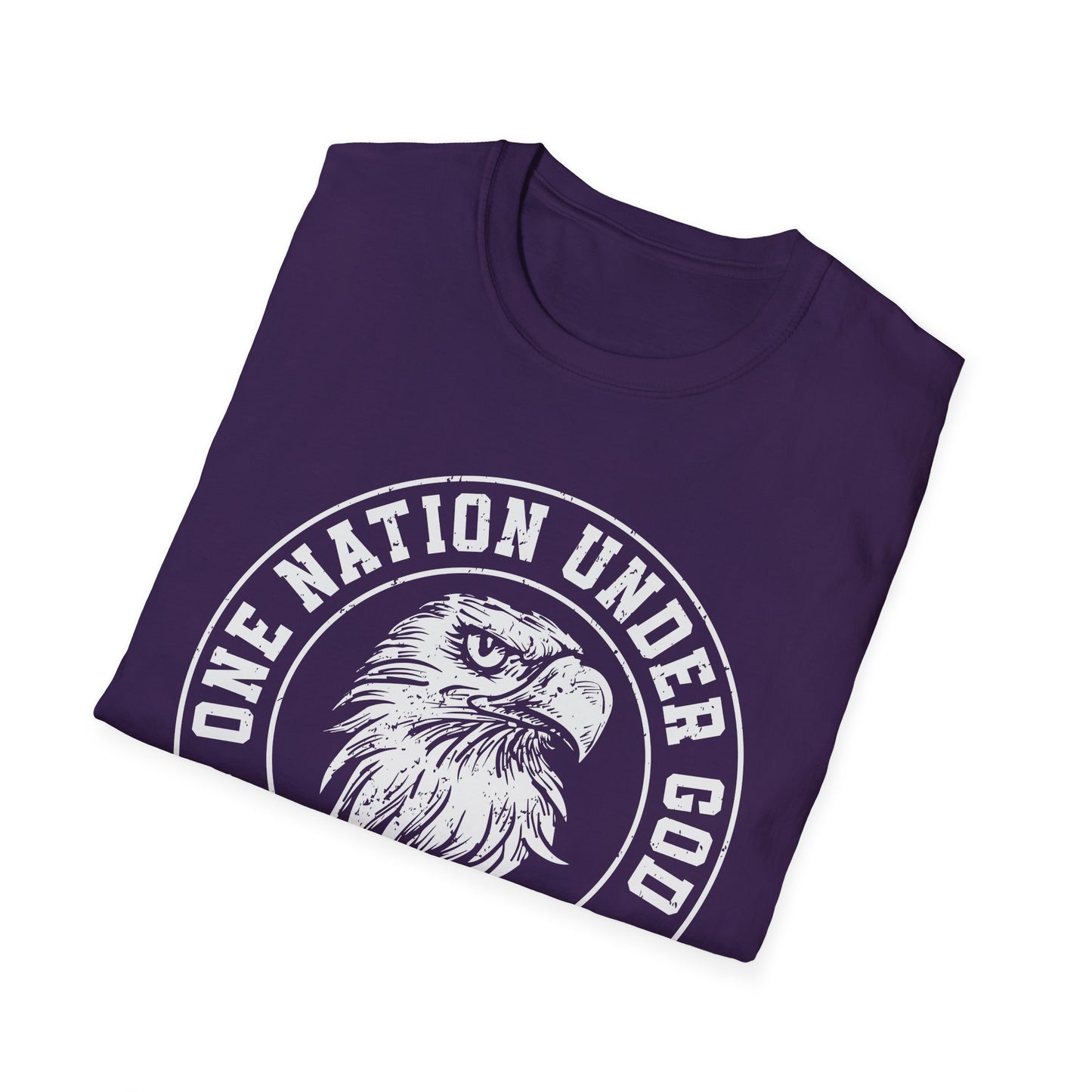 Patriotic Graphic T-Shirt - One Nation Under God, USA Eagle Tee, Unisex Softstyle Top for Independence Day, Veteran Gifts - 13698