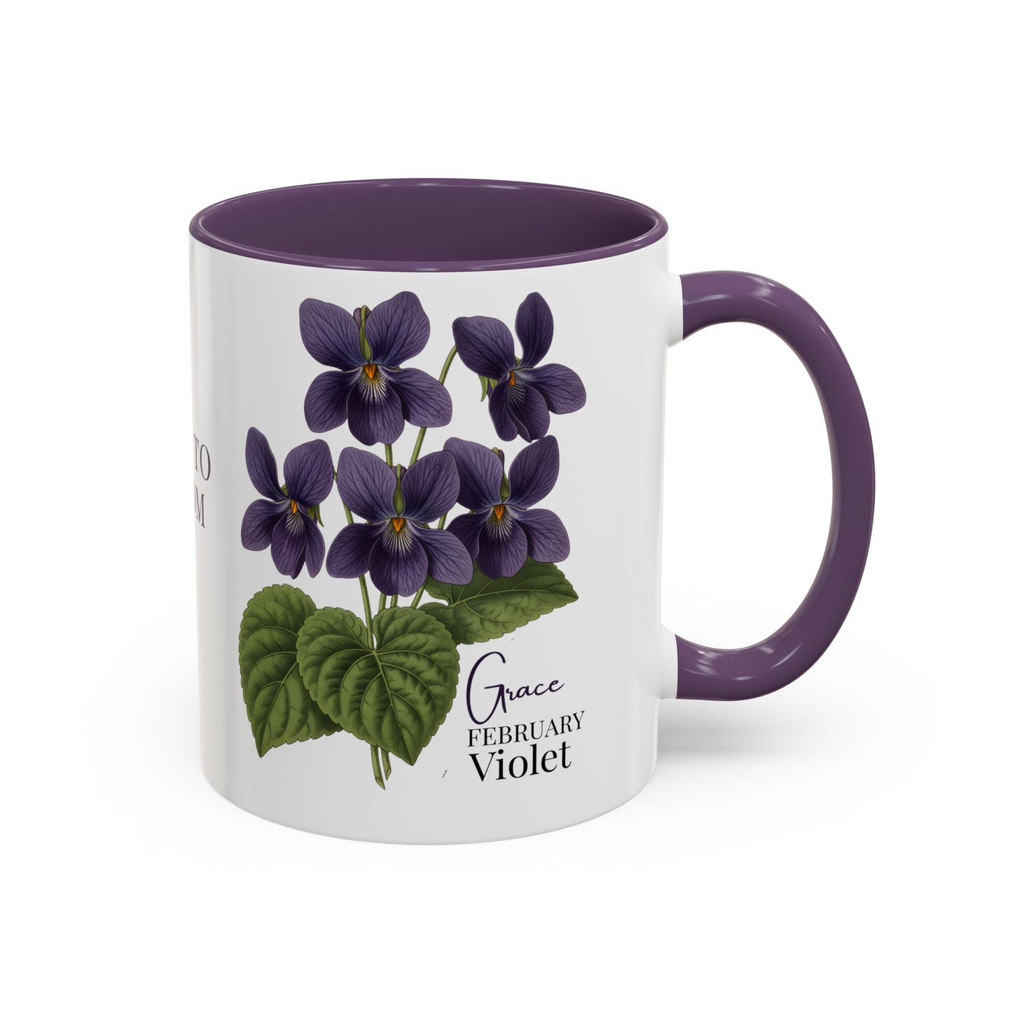 February Birth Flower Violet Mug – Personalized Name Coffee Cup - 14687