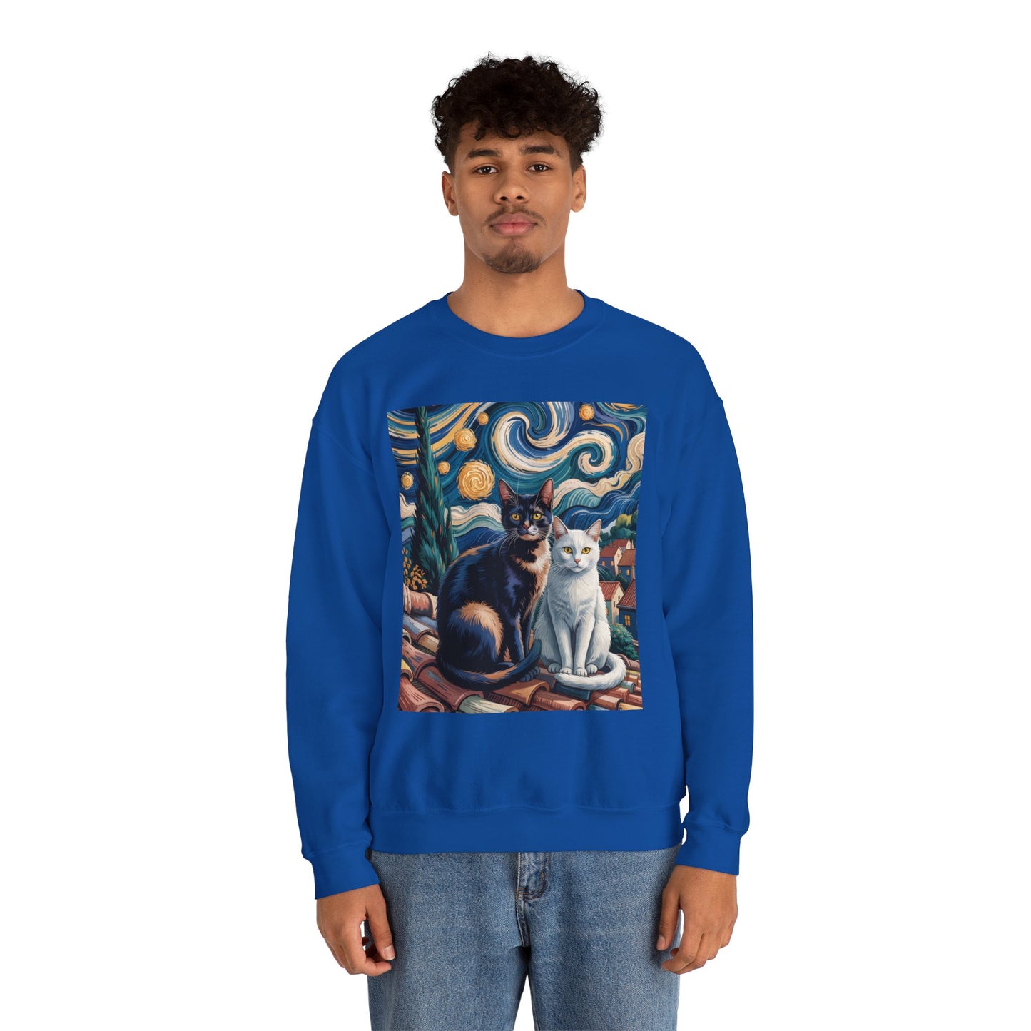 Van Gogh Style Cat Art Sweatshirt - Cozy Unisex Crewneck, Valentines Day Gift for Cat Lovers - 14764