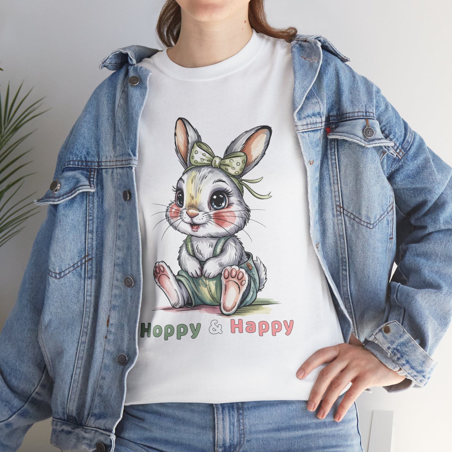 Cute Bunny T-Shirt – “Hoppy & Happy” Easter Rabbit Tee Gift for Kids & Adults - 14848