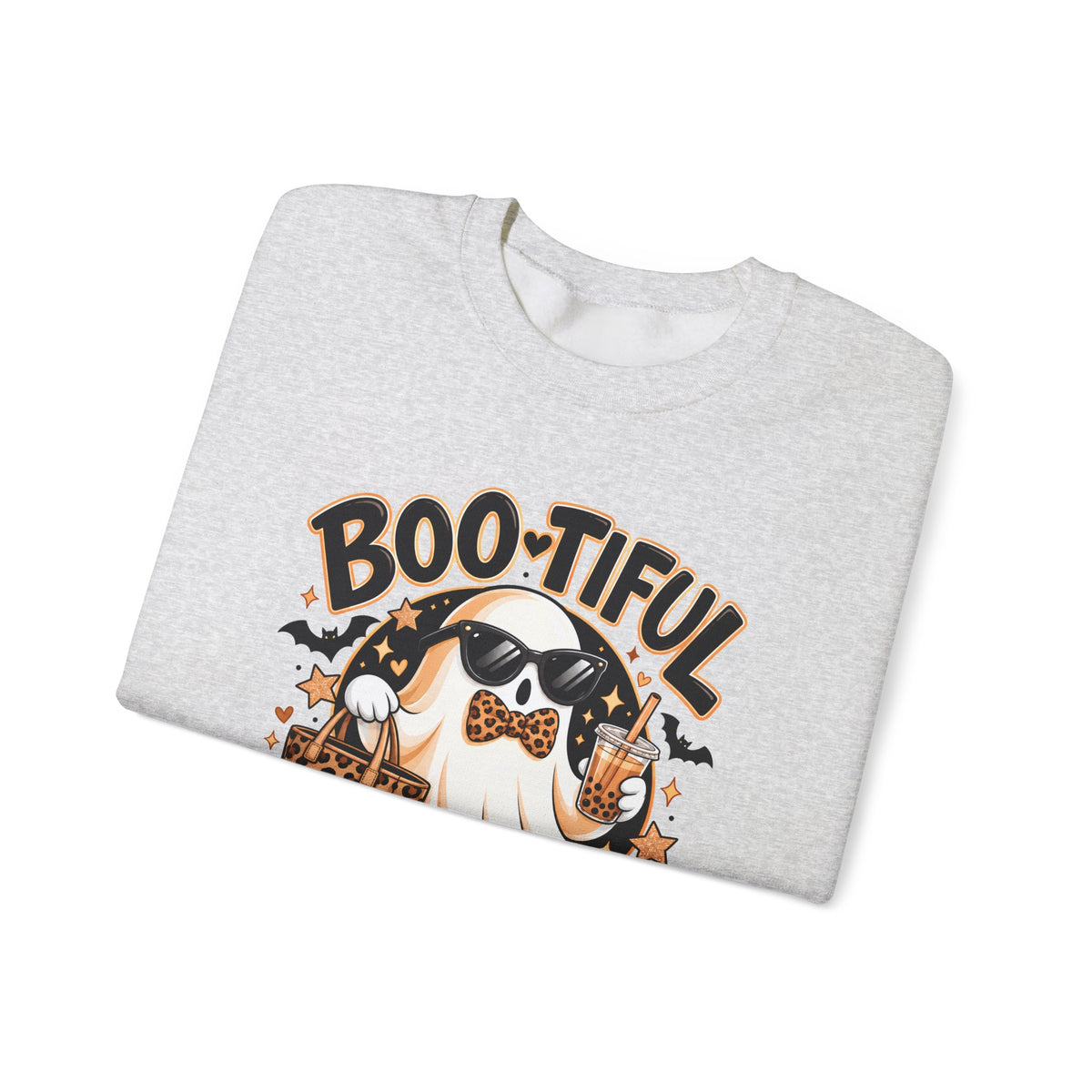 Boo-tiful Halloween Ghost Sweatshirt,  Leopard Print Crewneck - 14523
