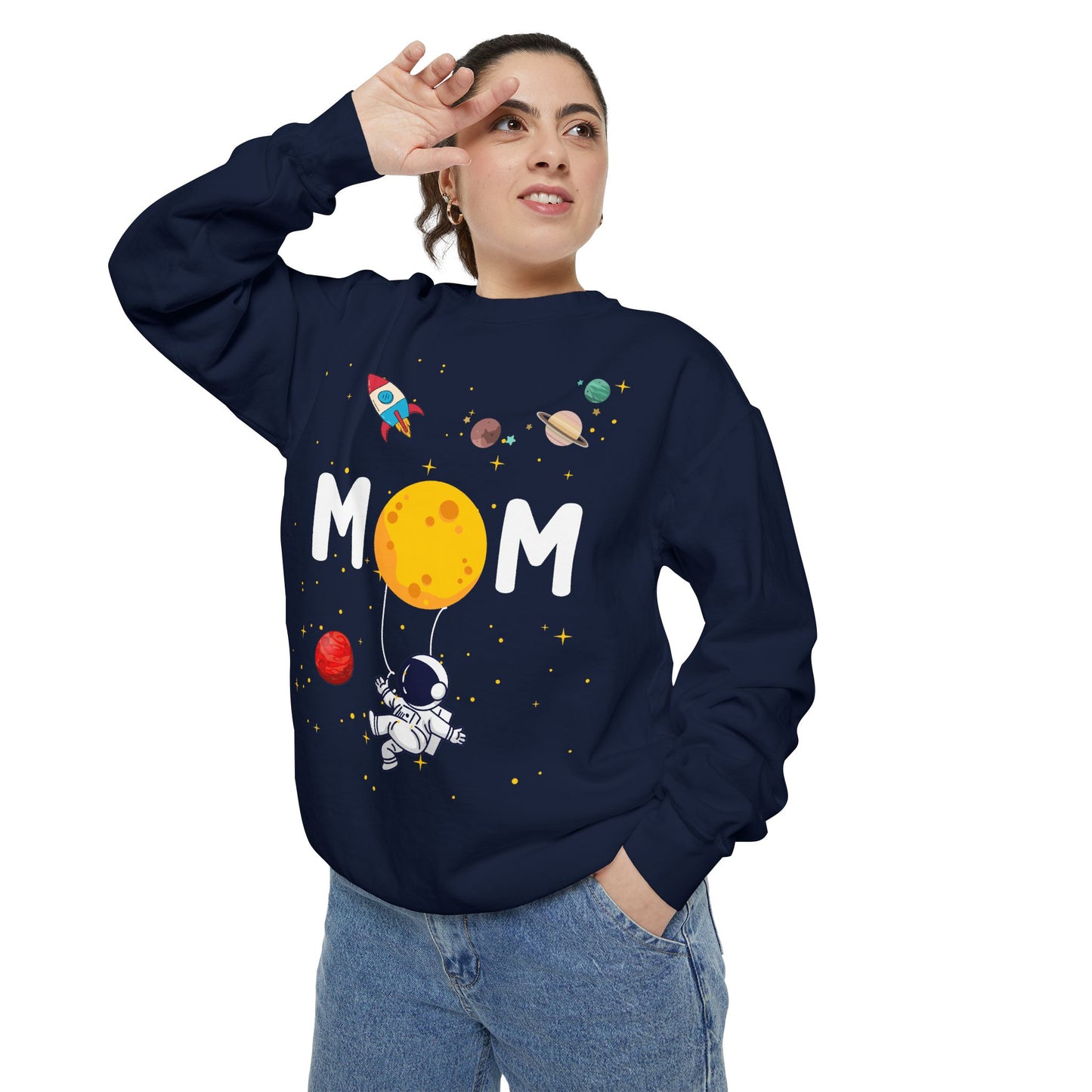 Astronaut Mom Garment-Dyed Sweatshirt | Space-Themed Gift for Mothers - 11838