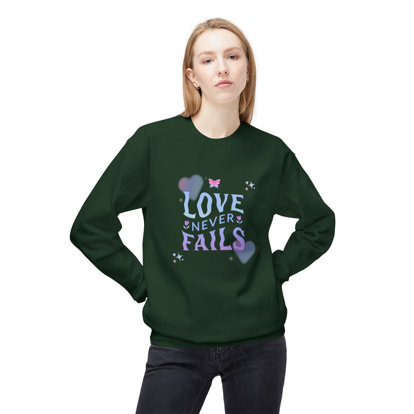 Love Never Fails - Unisex Midweight Softstyle Fleece Crewneck Sweatshirt - 10958