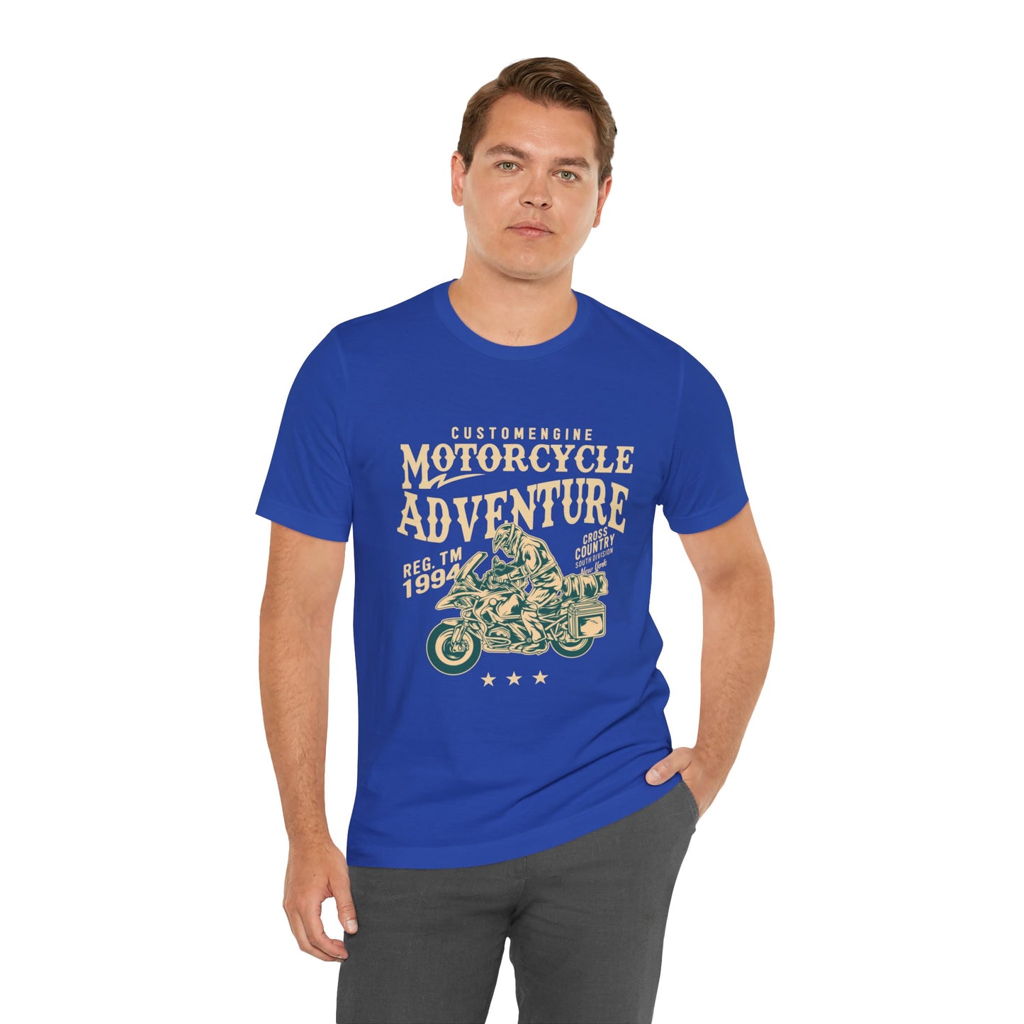 Custom Engine, Motorcycle Adventure - Unisex Jersey Short Sleeve Tee