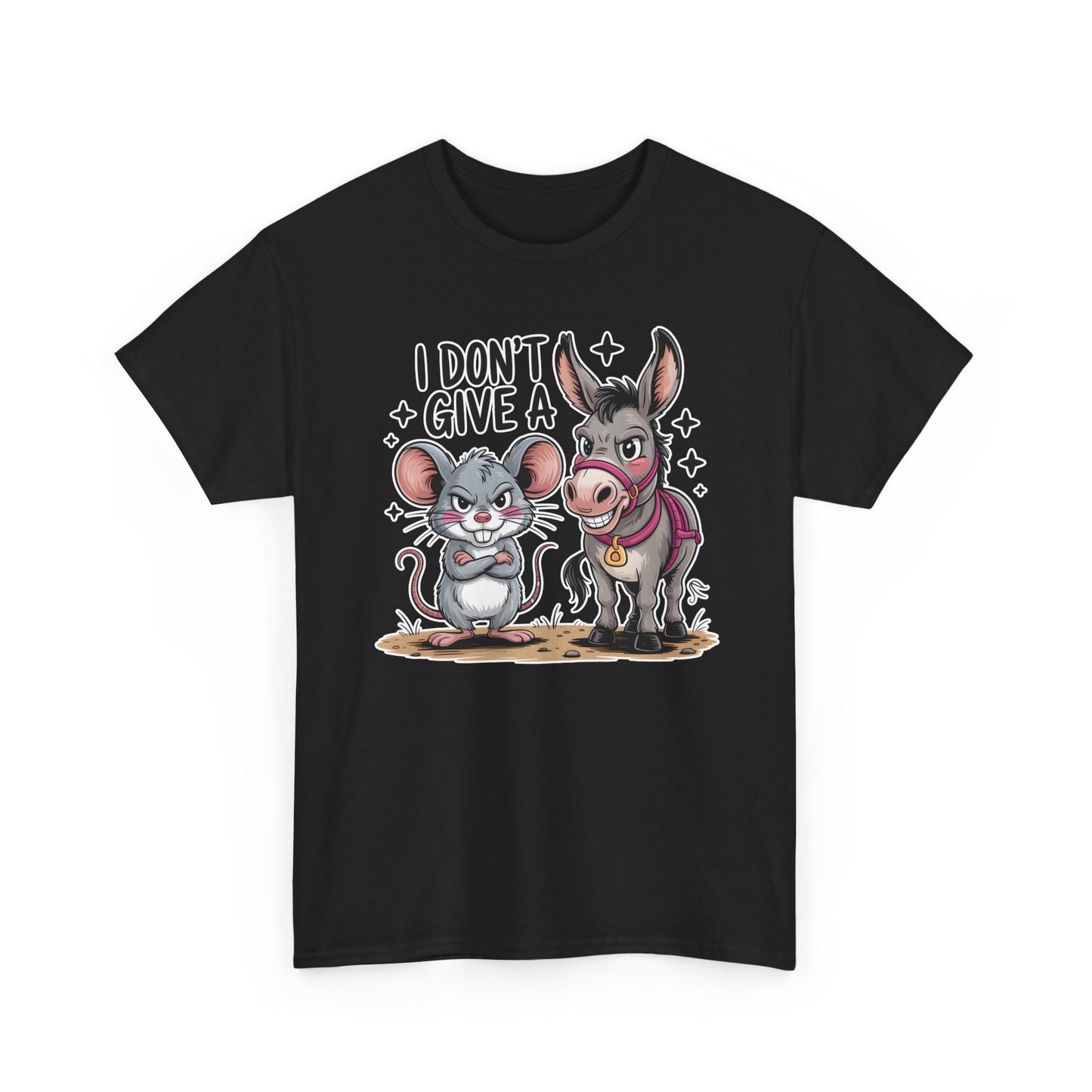 Funny Animal T-Shirt – “I Don’t Give a…” Mouse & Donkey Sarcastic Humor Tee Gift - 14856