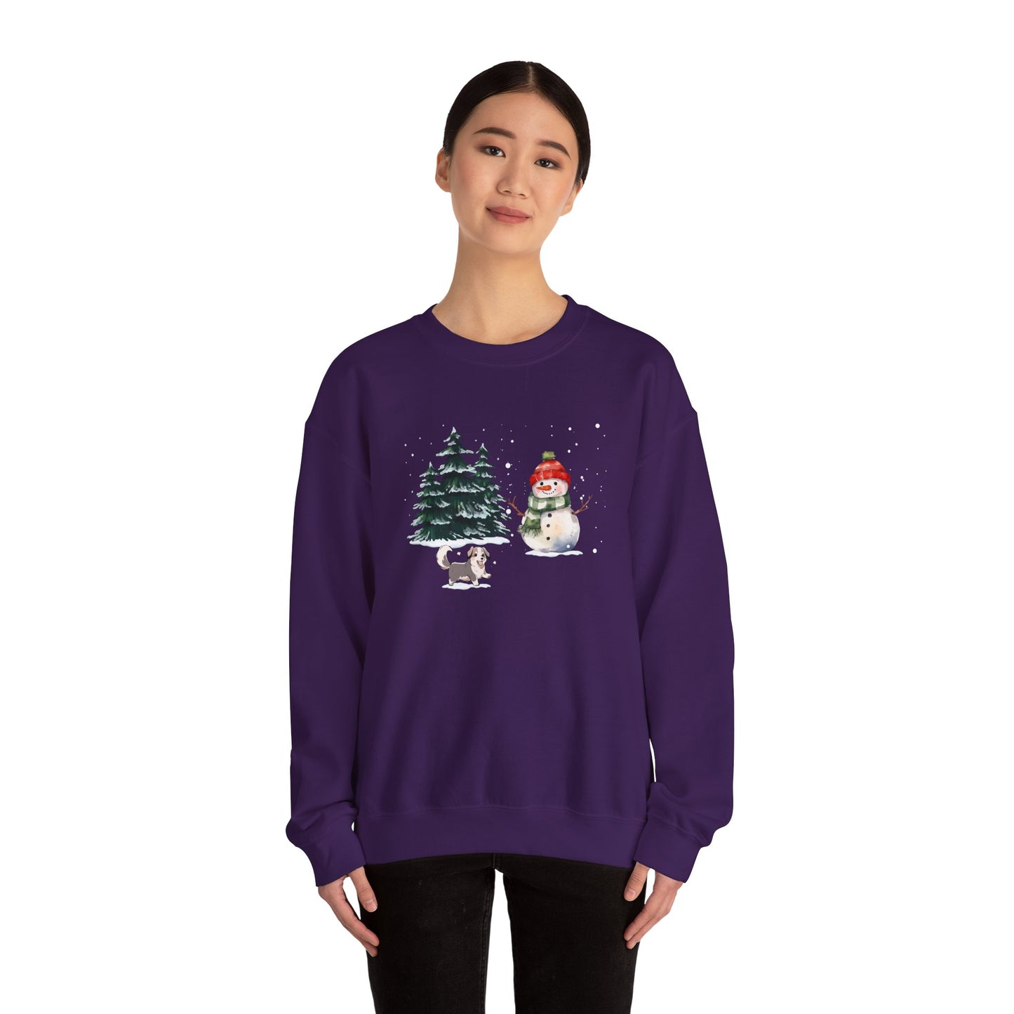 Winter Trees, Snowman, Puppy - Unisex Heavy Blend™ Crewneck Sweatshirt - 10260