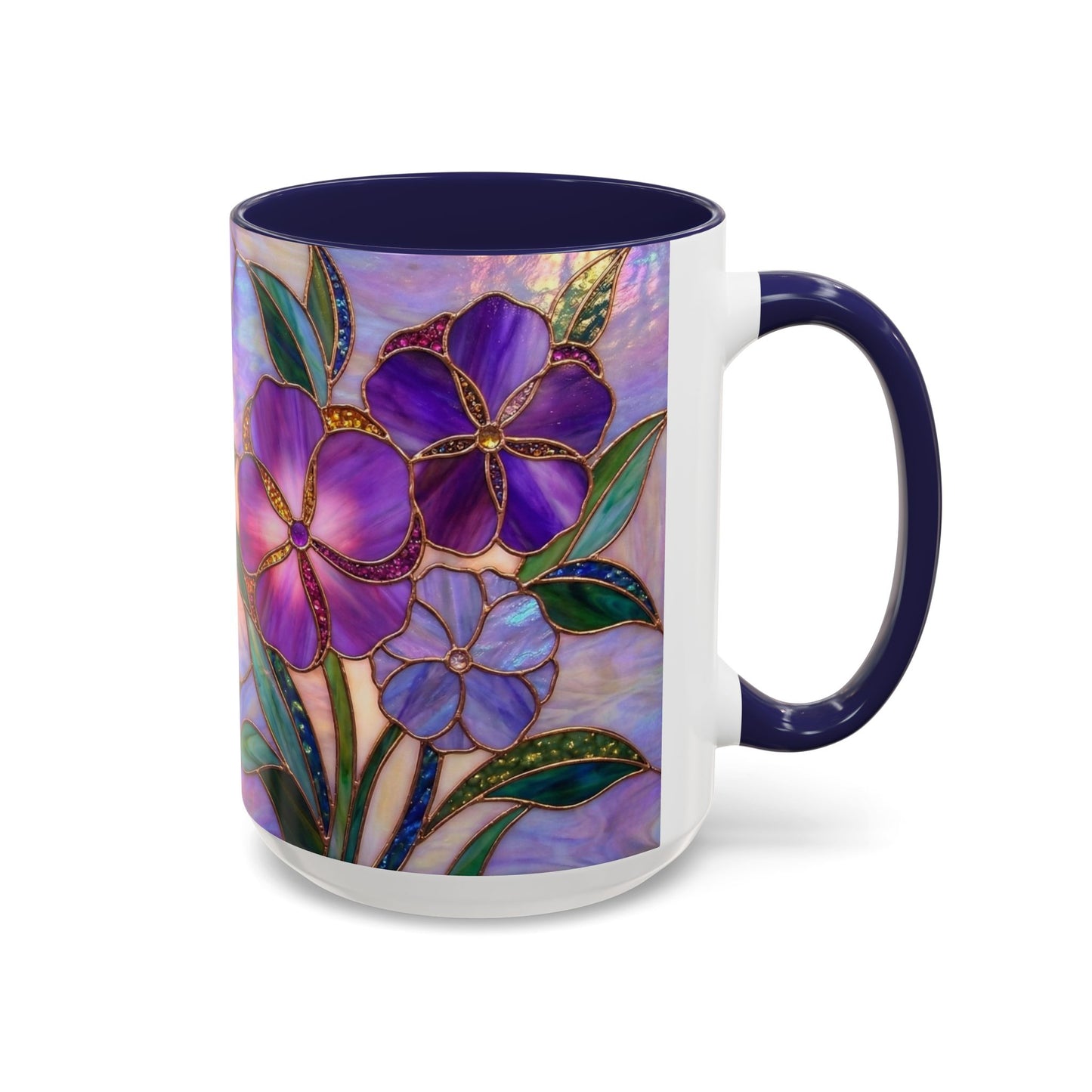 Stained Glass Violet Flowers Accent Coffee Mug, 11/15oz - 14537