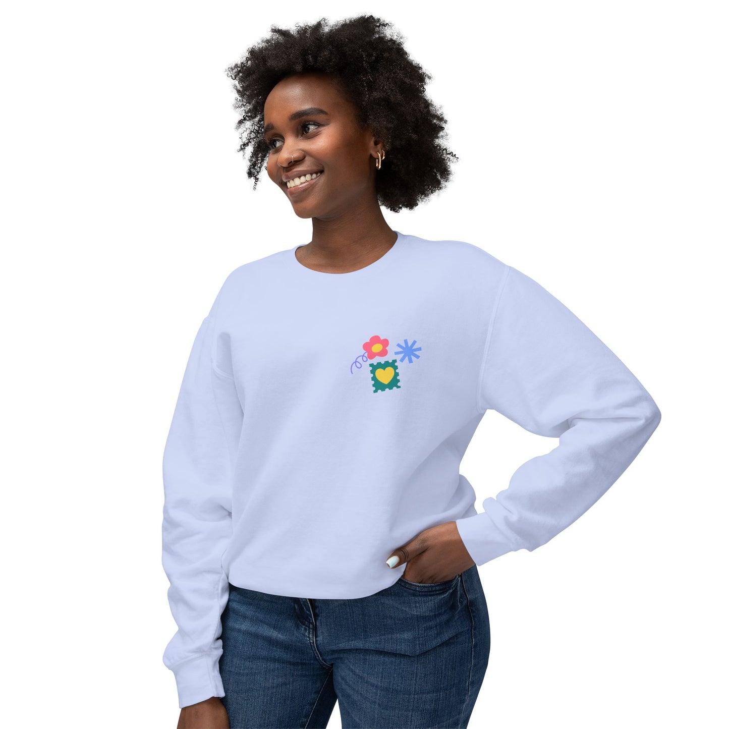 Flowers, Heart, Rainbow, Happy Face - Unisex Lightweight Crewneck Sweatshirt - 11485