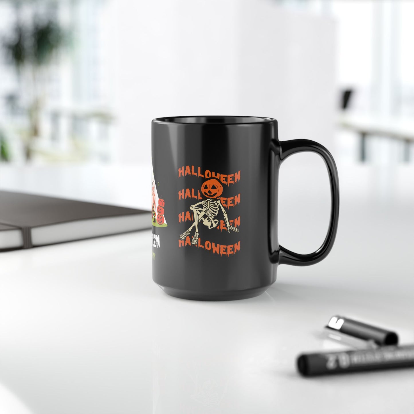 Halloween, Spooky Party - Black Mug (11oz, 15oz) | 11oz,Back-to-School,Black base,Ceramic,Coffee Mugs,Glossy,Home & Living,Mugs,Seasonal Picks,Sublimation