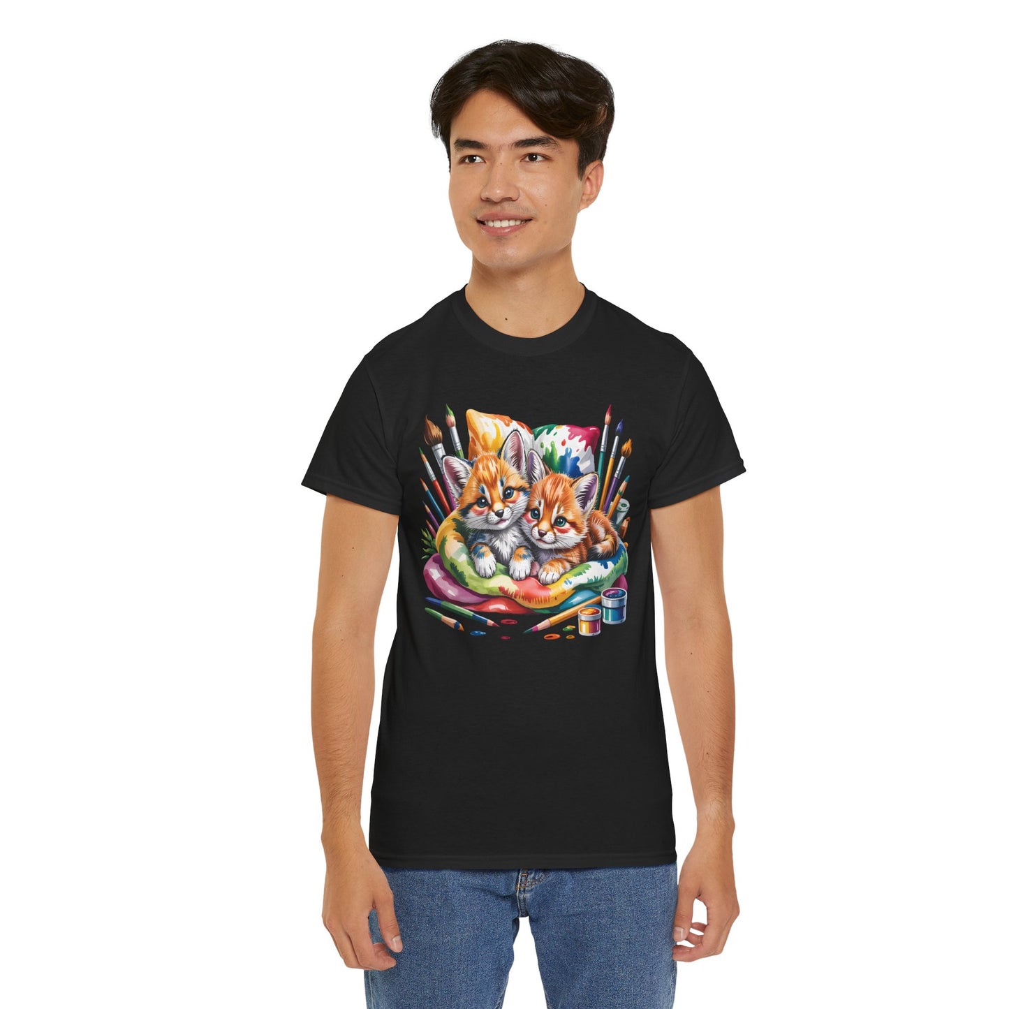 Artist Kittens T-Shirt — Cute Painting Cats Graphic Tee, Cat Lover Gift - 14866