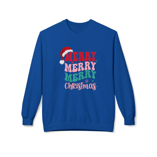 Merry, Merry, Merry Christmas - Unisex Midweight Softstyle Fleece Crewneck Sweatshirt - 10471