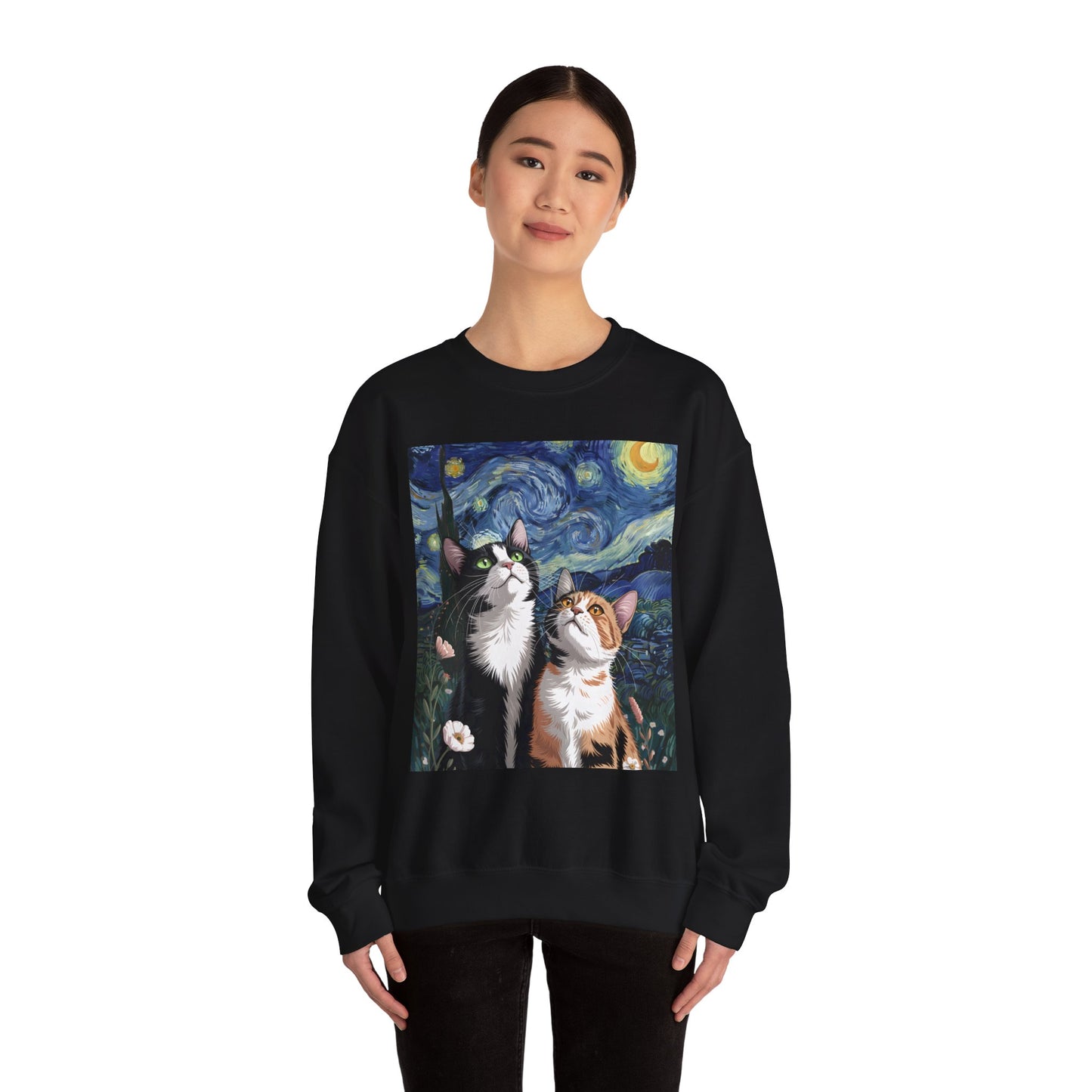 Van Gogh Style Cat Art Sweatshirt - Cozy Unisex Crewneck, Valentines Day Gift for Cat Lovers - 14768