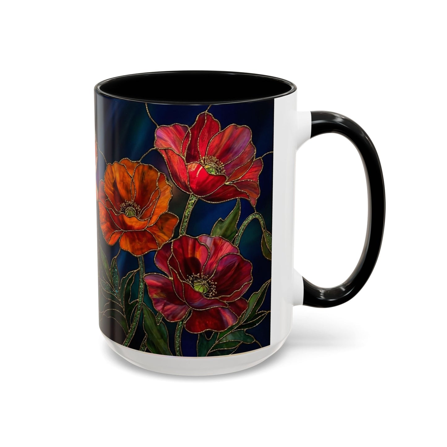 Poppy Floral Accent Coffee Mug — Stained Glass Design 11/15oz - 14582