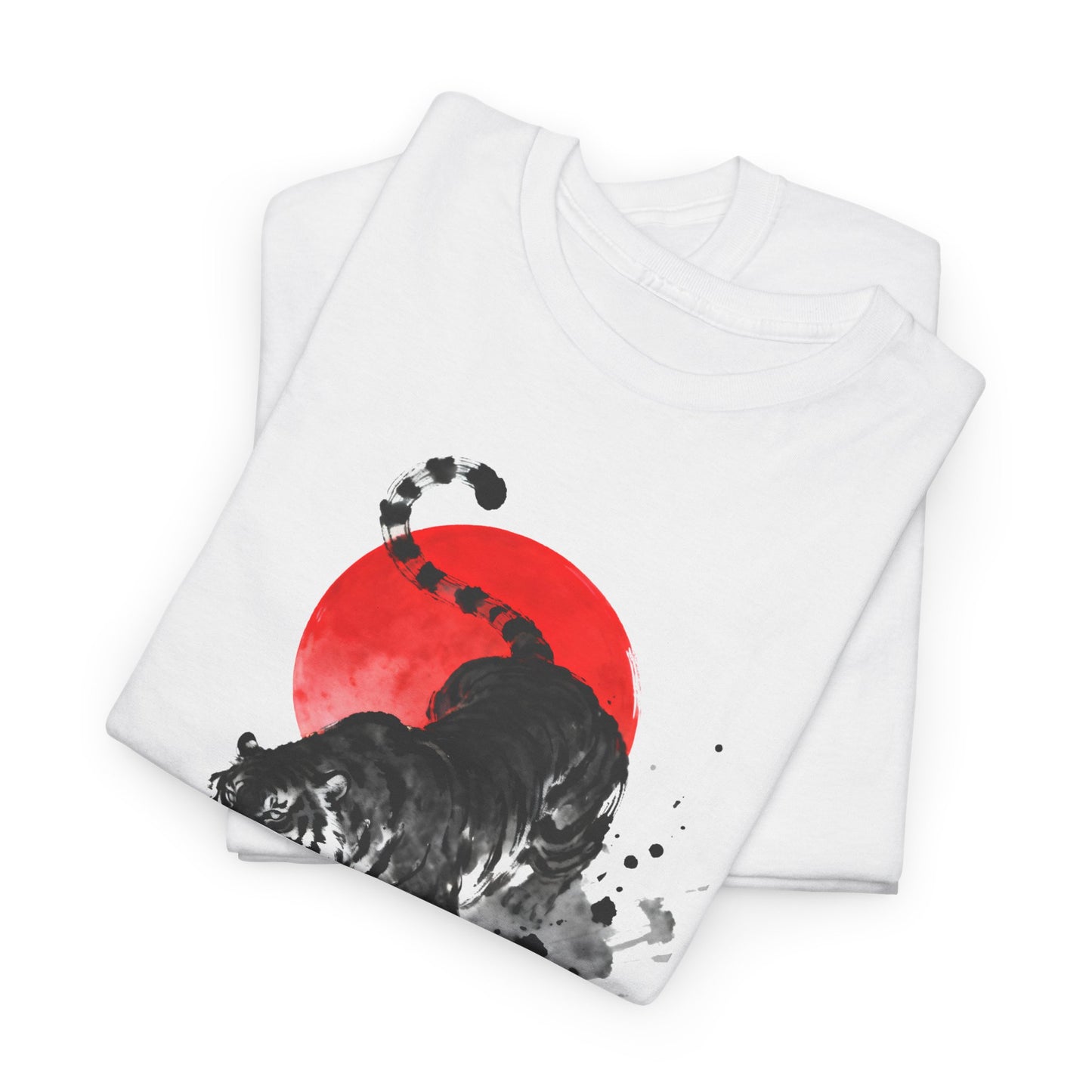 Tiger Spirit T-Shirt – Japanese Ink Tiger & Red Sun Samurai Graphic Tee - 14912