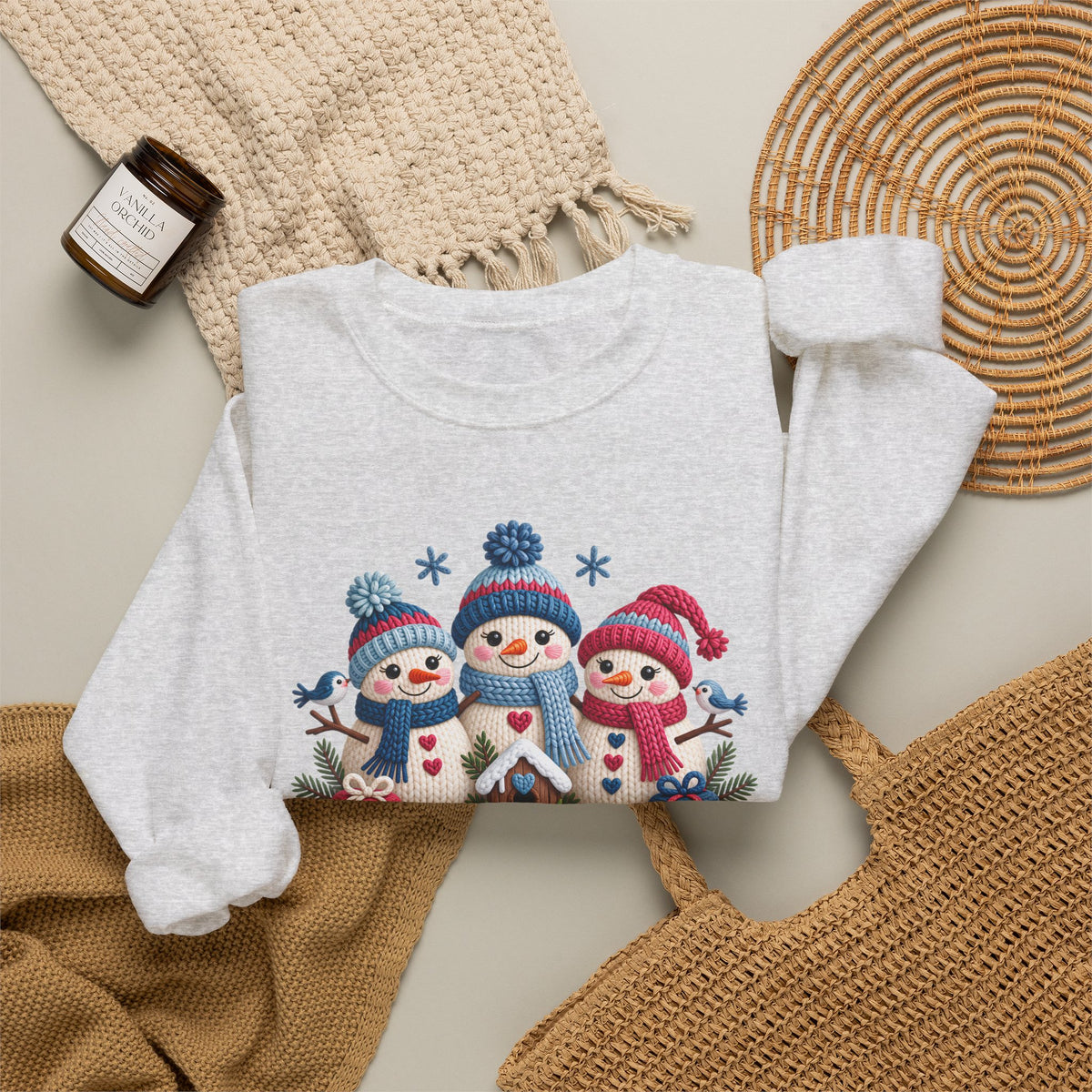 Let It Snow Sweatshirt, Cute Knitted Snowmen Christmas Crewneck - 14570
