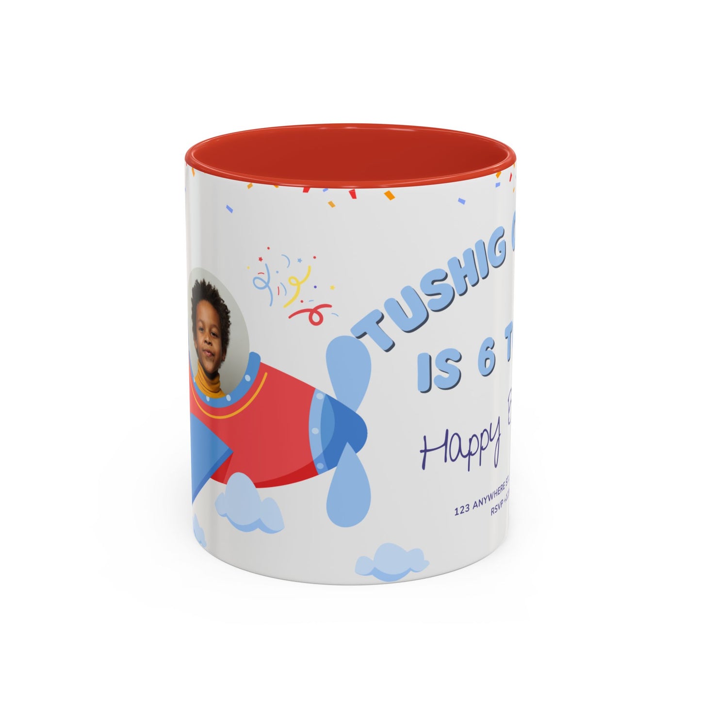 Happy 6th Birthday to A Boy Pilot, Details Customizable - Accent Coffee Mug (11, 15oz) - 11233