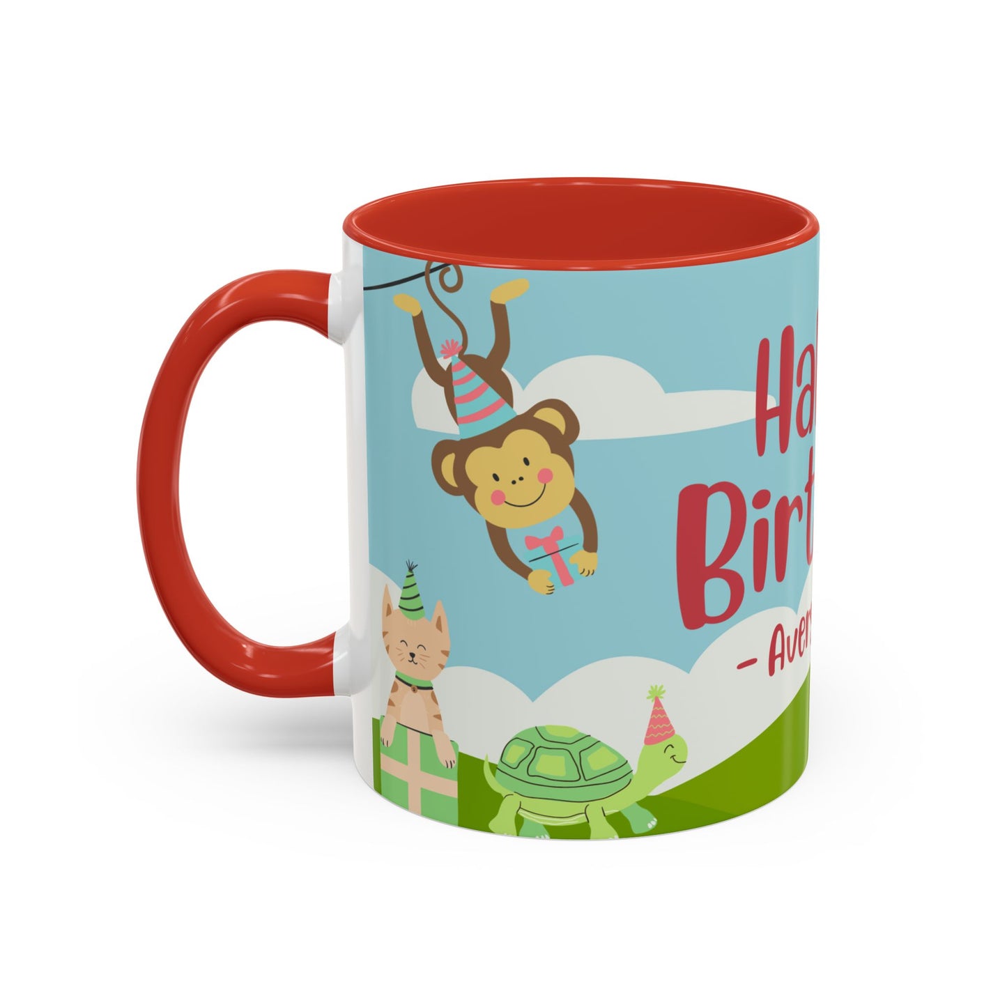 Cute Animals, Happy Birthday, Name Customizable - Accent Coffee Mug (11, 15oz) - 11140