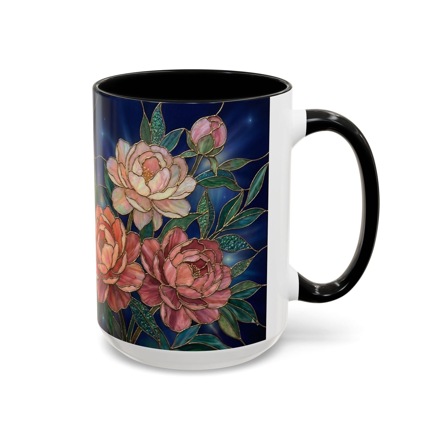 Peony Floral Coffee Mug — Stained Glass Design (11/15oz) -14580
