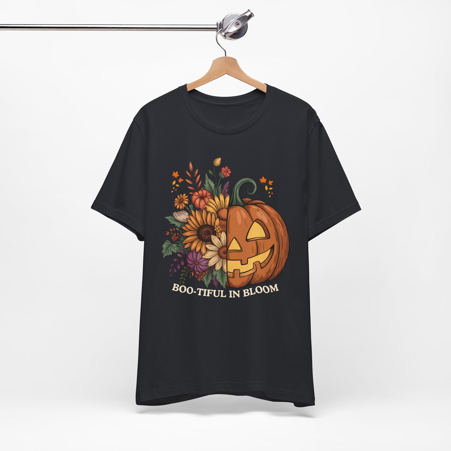 Boo-tiful in Bloom Halloween Pumpkin Floral T-Shirt — Fall Graphic Tee - 14925