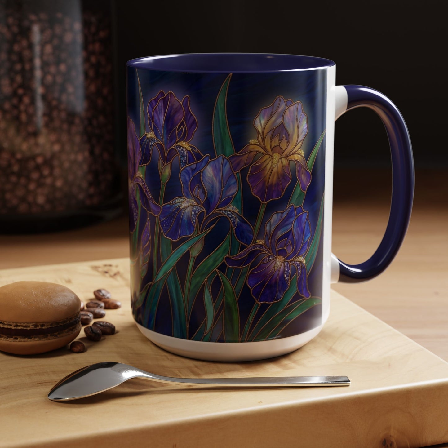 Iris Floral Accent Coffee Mug — Stained Glass Design 11/15oz - 14572