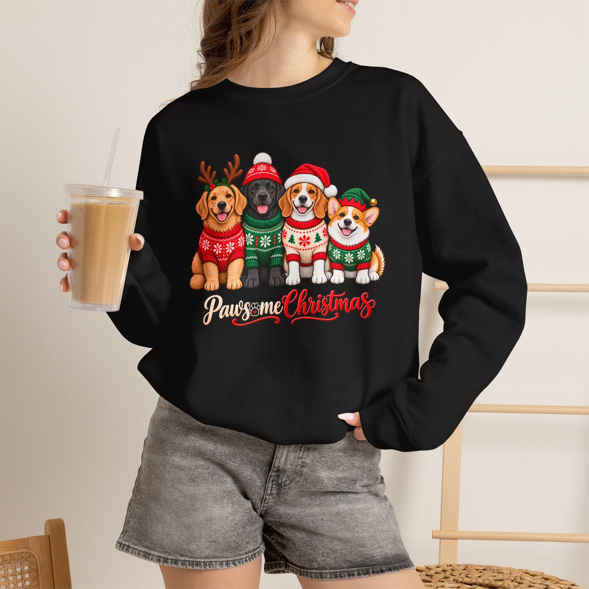 Pawsome Christmas Sweatshirt,  Cute Festive Dogs Crewneck - 14558