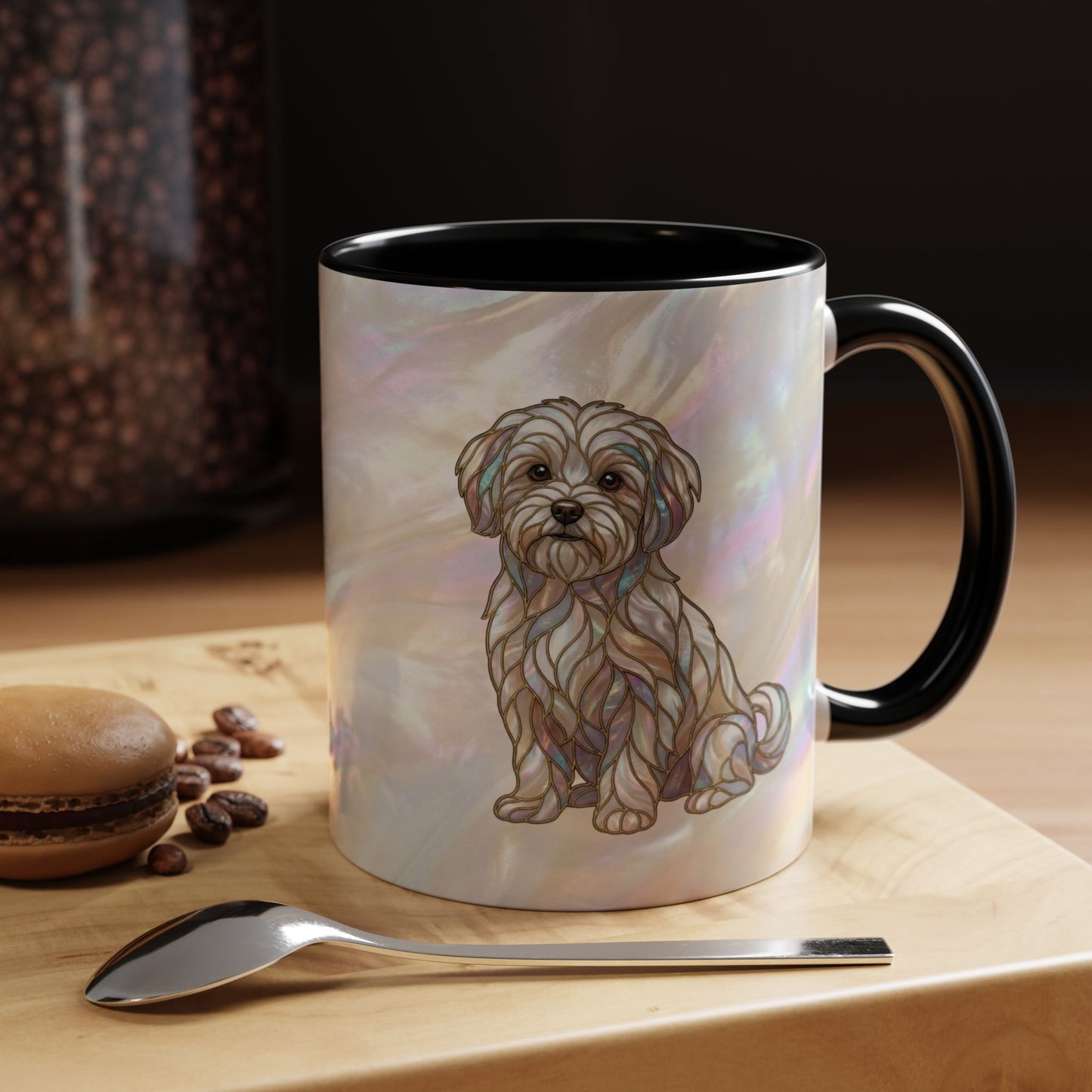 Maltese Dog Accent Coffee Mug – Stained Glass Design 11/15oz - 14642