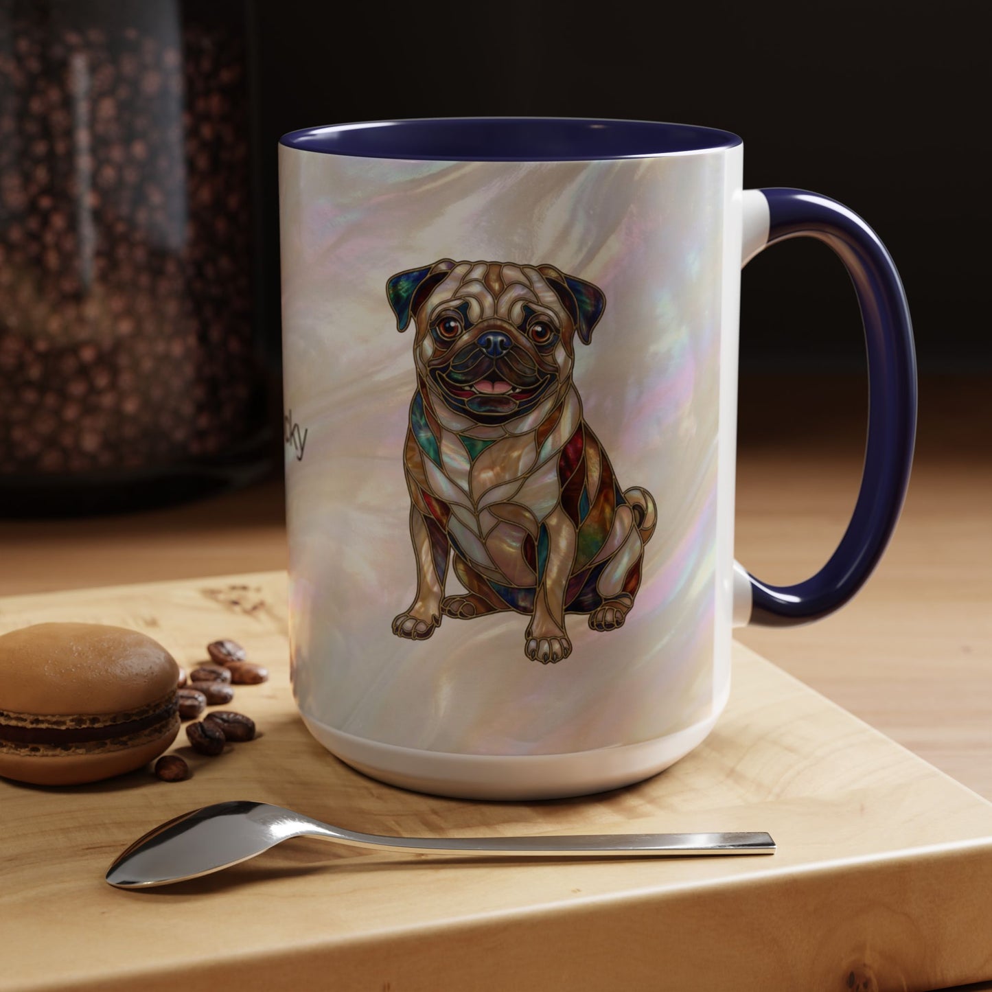 Personalized Pug Accent Coffee Mug –  Stained Glass Design (11/15oz) - 14547