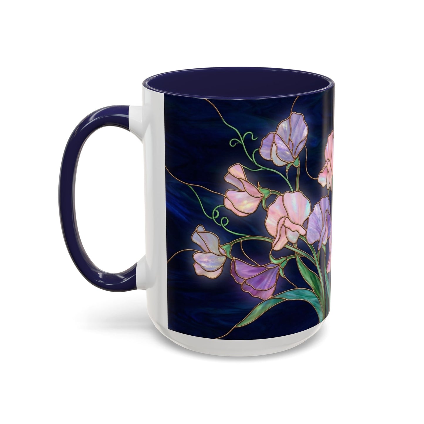 Sweet Pea Floral Accent Coffee Mug — Stained Glass Design 11/15oz - 14587