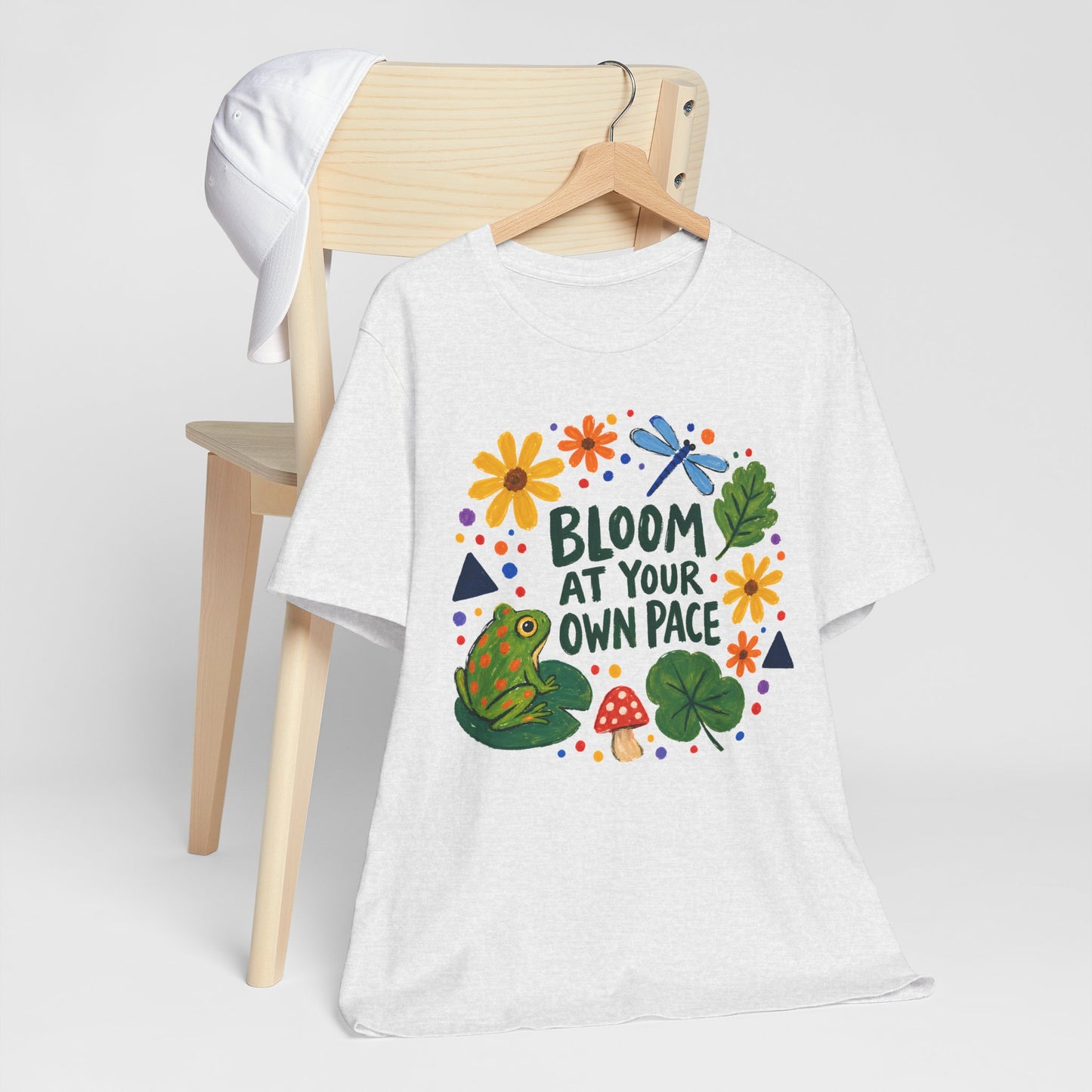 Bloom At Your Own Pace T-Shirt, Cute Frog, Floral & Motivational Graphic Tee - 14919