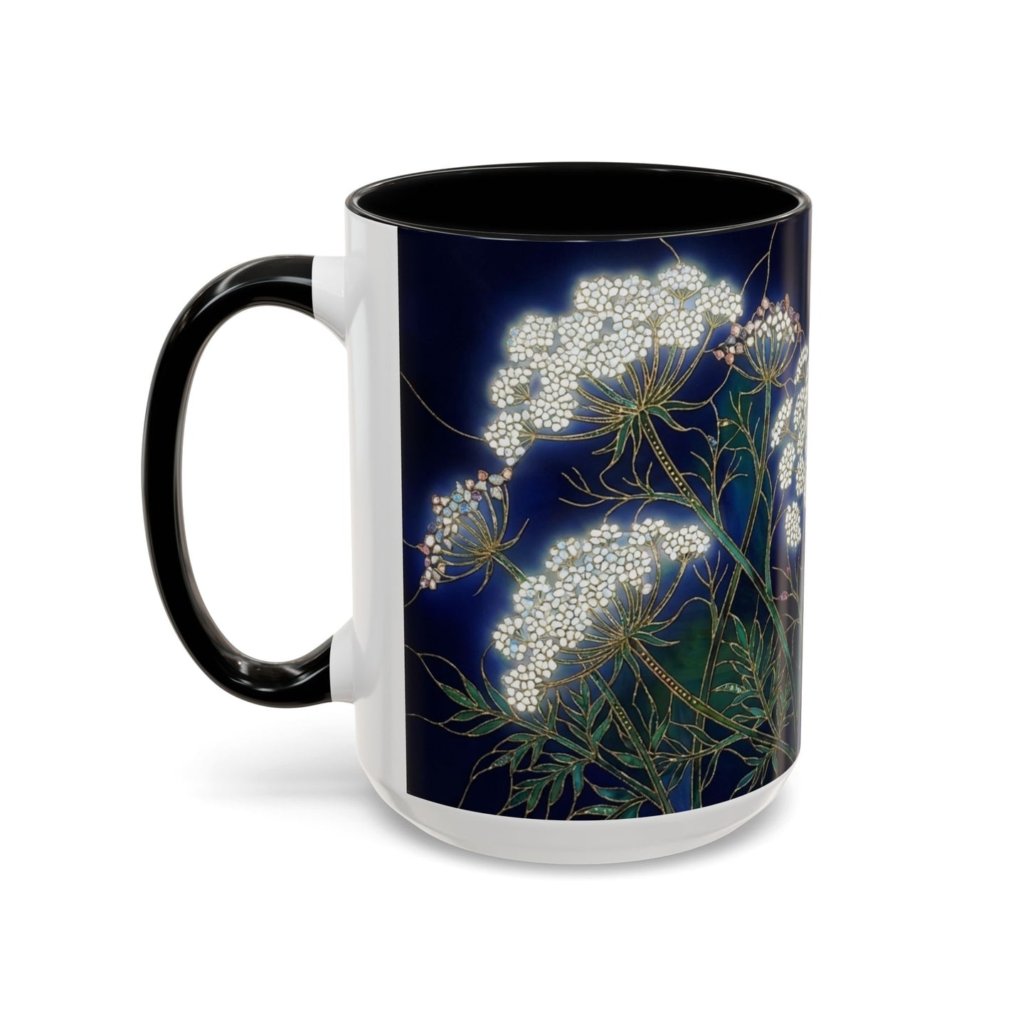 Queen Anne's Lace Floral Coffee Mug — Stained Glass Design (11/15oz) - 14583