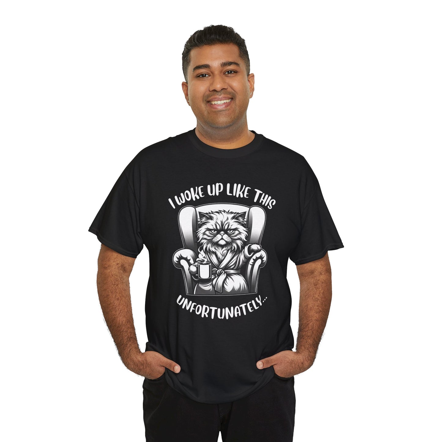 Funny Grumpy Cat T-Shirt – “I Woke Up Like This… Unfortunately” Graphic Tee- 14843