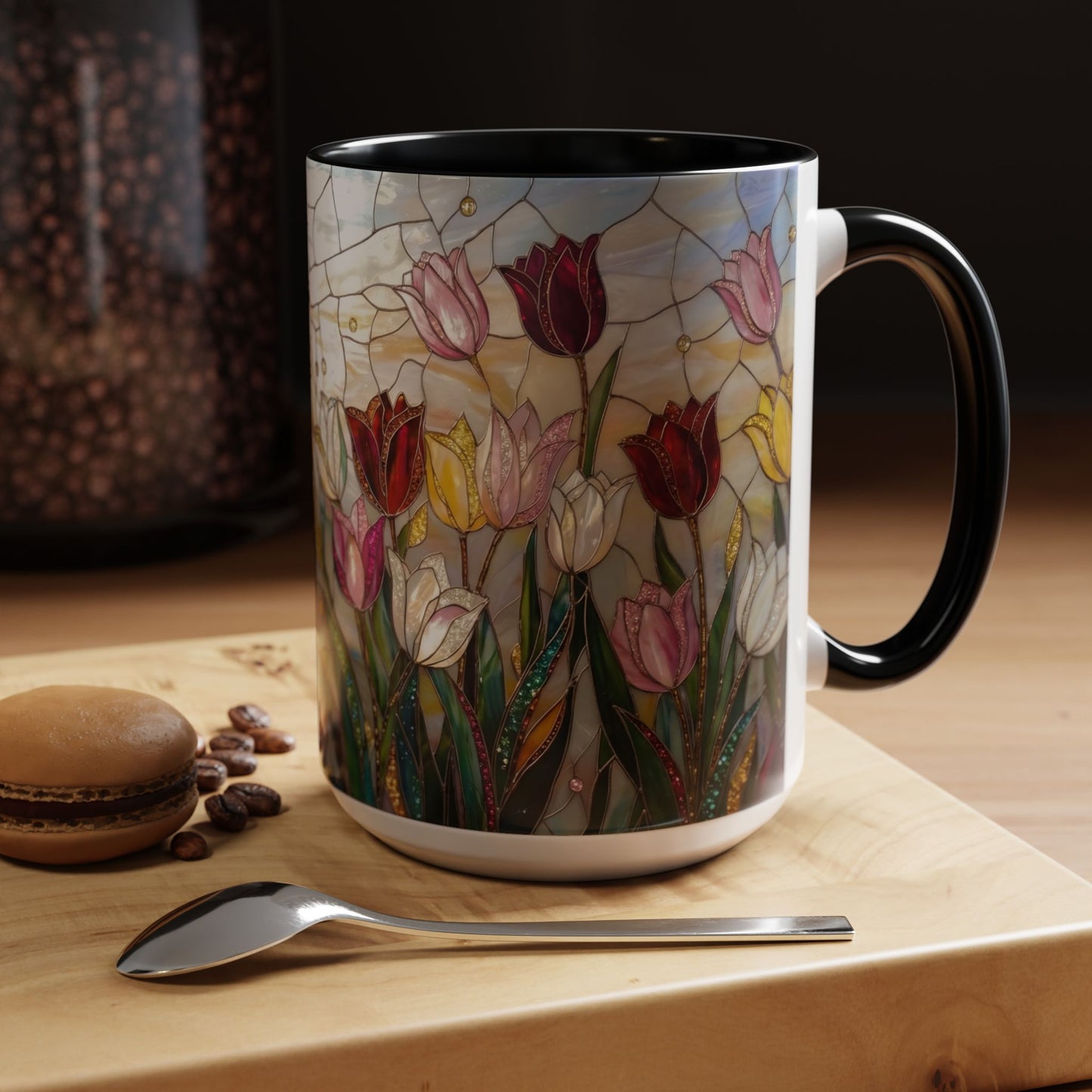 Tulip Stained Glass Accent Coffee Mug — Floral Spring Tea & Coffee Cup (11/15oz) - 14525