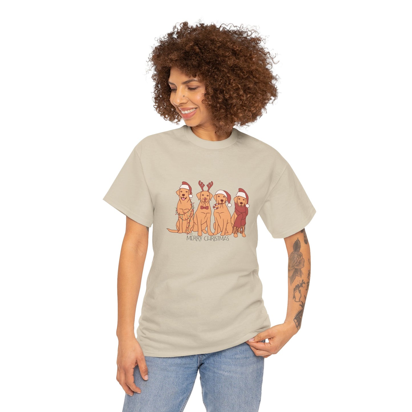 Golden Retrievers, Merry Christmas - Unisex Heavy Cotton Tee - 10282