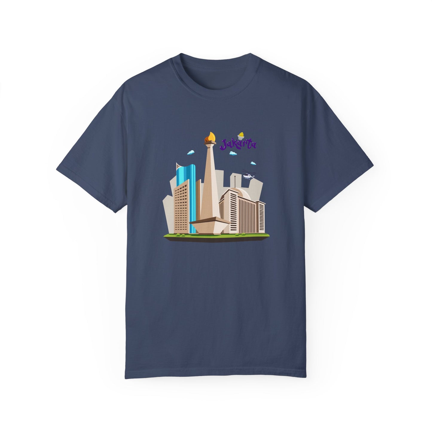 Jakarta Cityscape Unisex Garment-Dyed T-Shirt - Casual Travel Tee - 12129