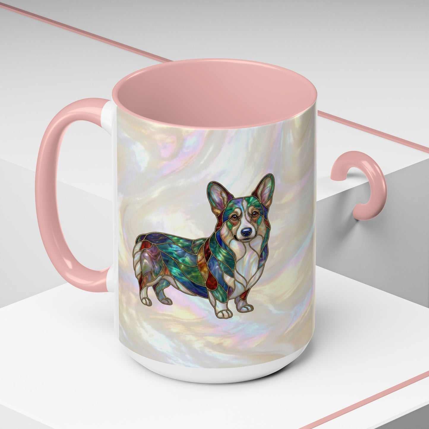 Corgi Accent Coffee Mug -Stained Glass Style (11/15oz) - 14627