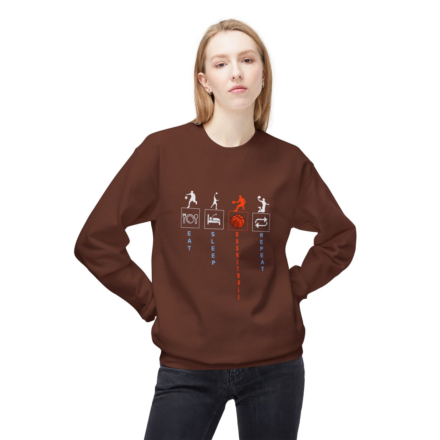 Eat Sleep Basketball & Repeat - Unisex Midweight Softstyle Fleece Crewneck Sweatshirt - 10714