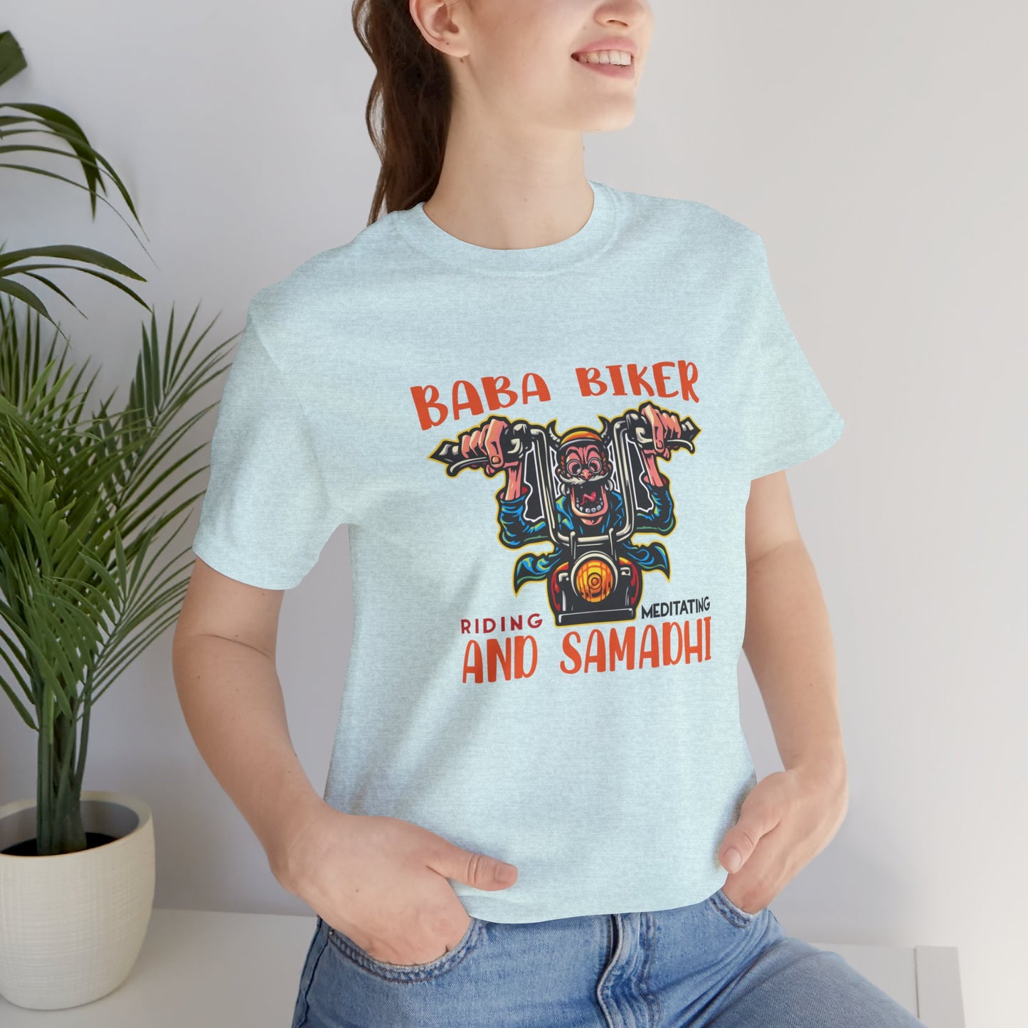 Baba Biker, Riding, Meditating and Samadhi - Unisex Jersey Short Sleeve Tee