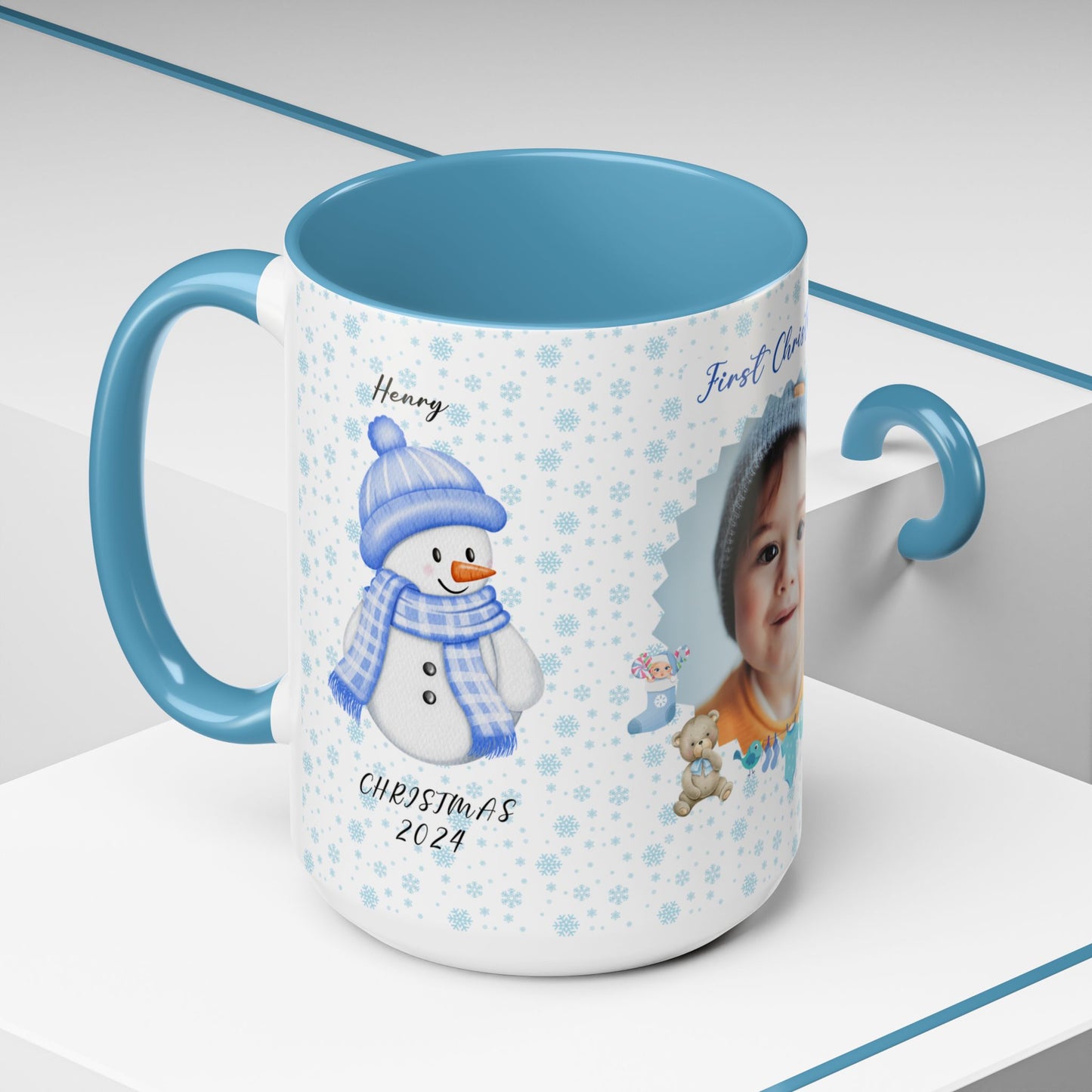 First Christmas, Baby boy, Customizable - Accent Coffee Mug (11, 15oz) - 10002