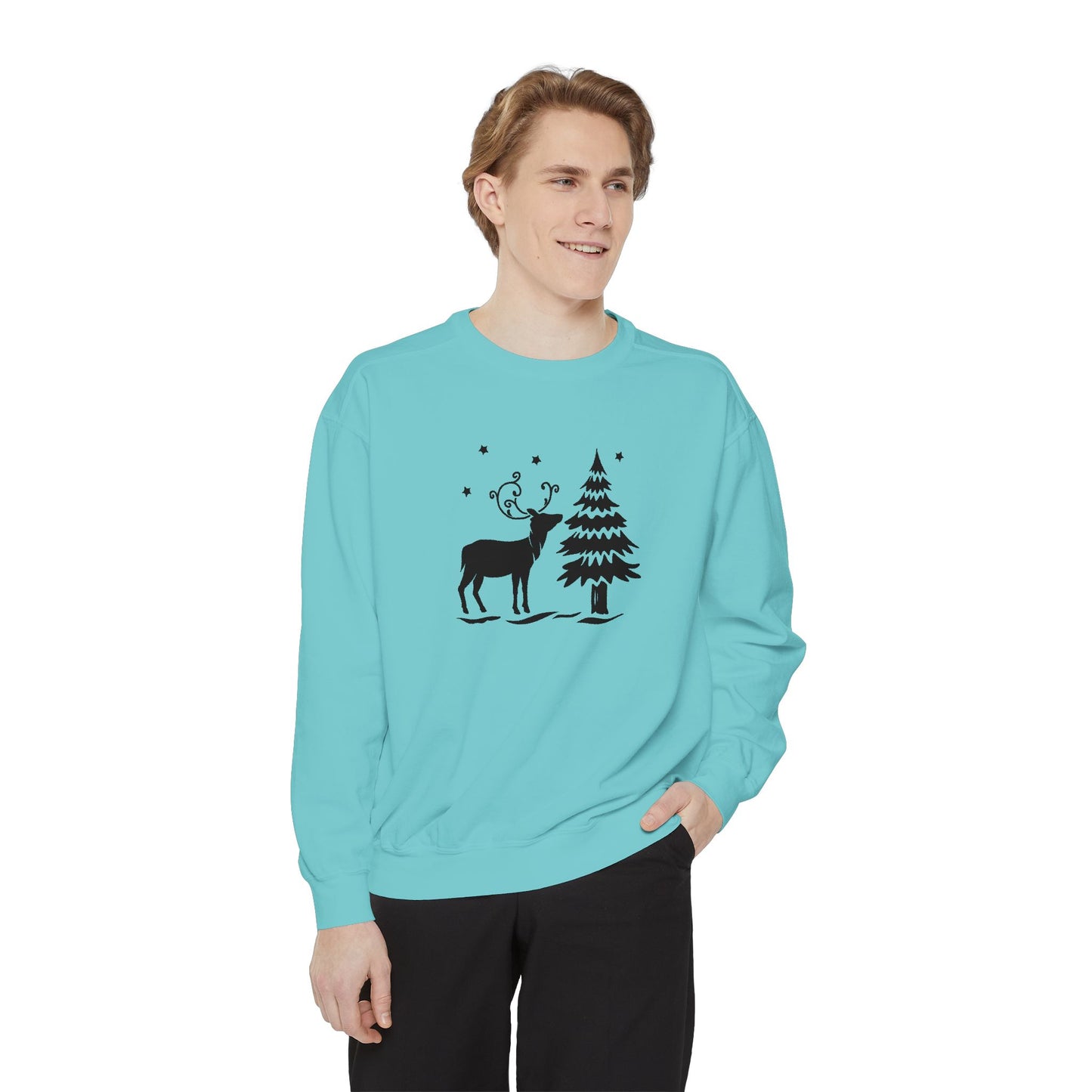 Christmas Tree & Reindeer - Unisex Garment-Dyed Sweatshirt - 10371