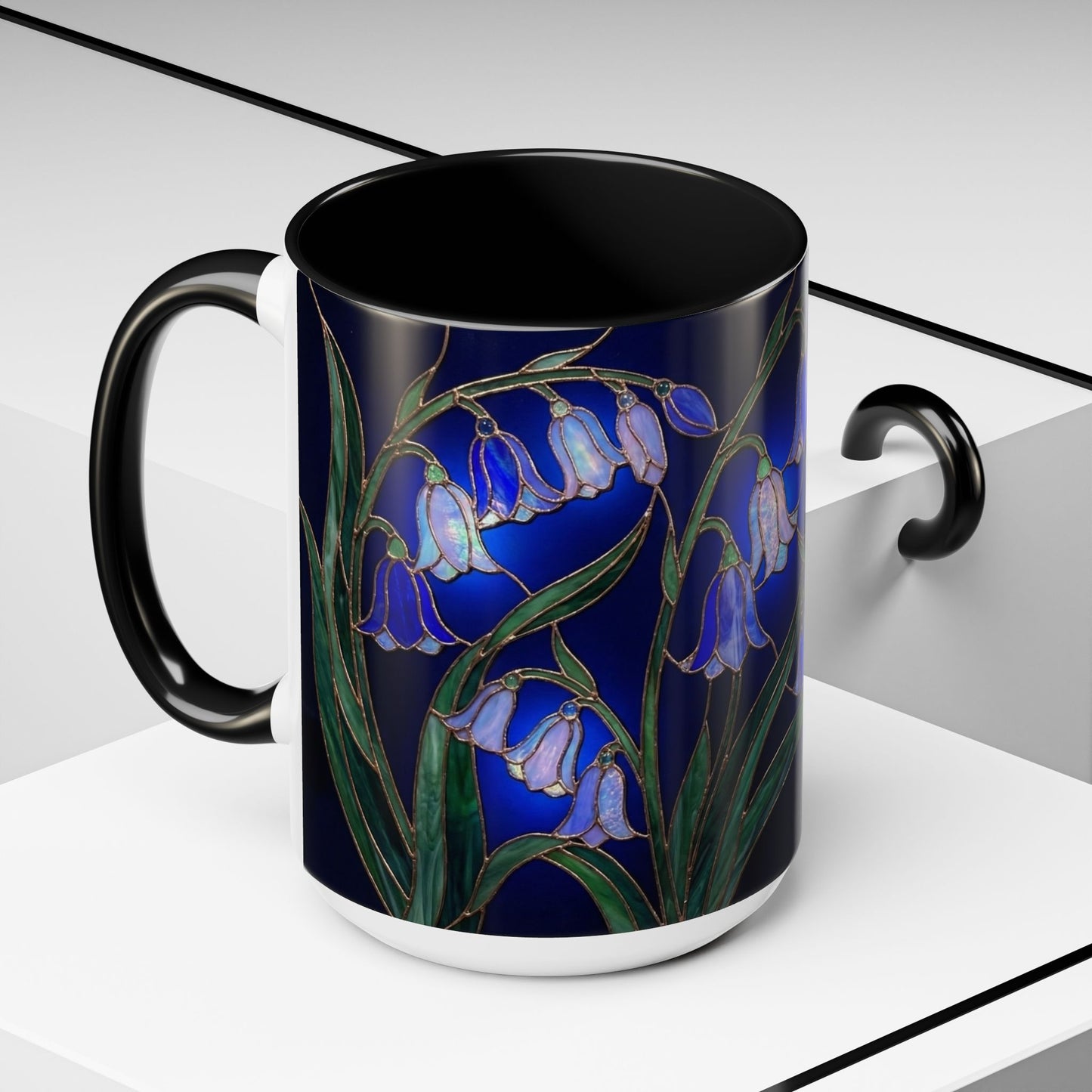 Bluebell Floral Coffee Mug – Stained Glass Design (11/15oz) - 14548