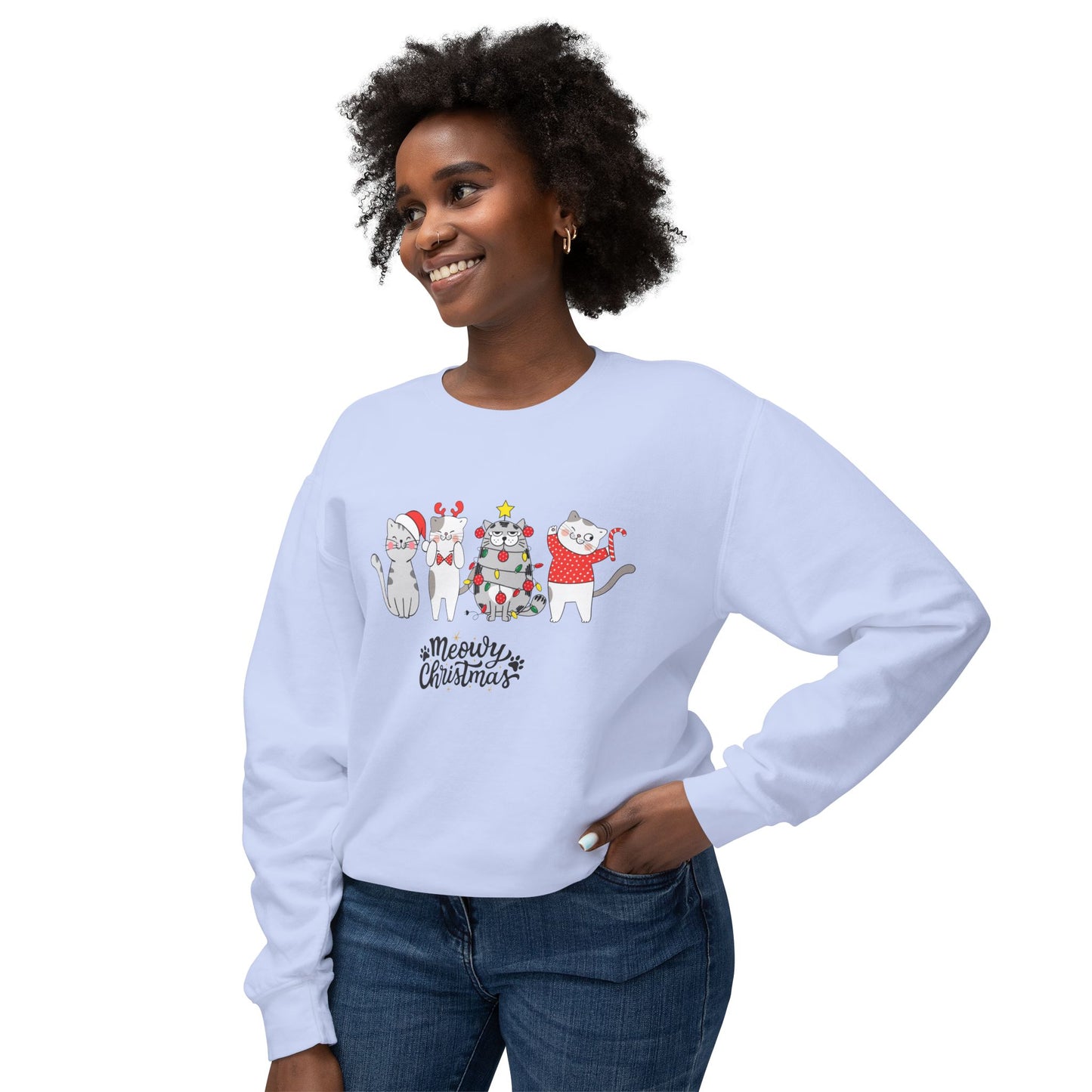 Meowy Christmas - Unisex Lightweight Crewneck Sweatshirt