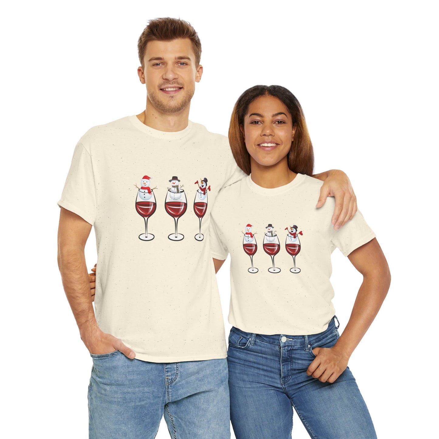 Snowmen & Glass of Wine - Unisex Heavy Cotton Tee