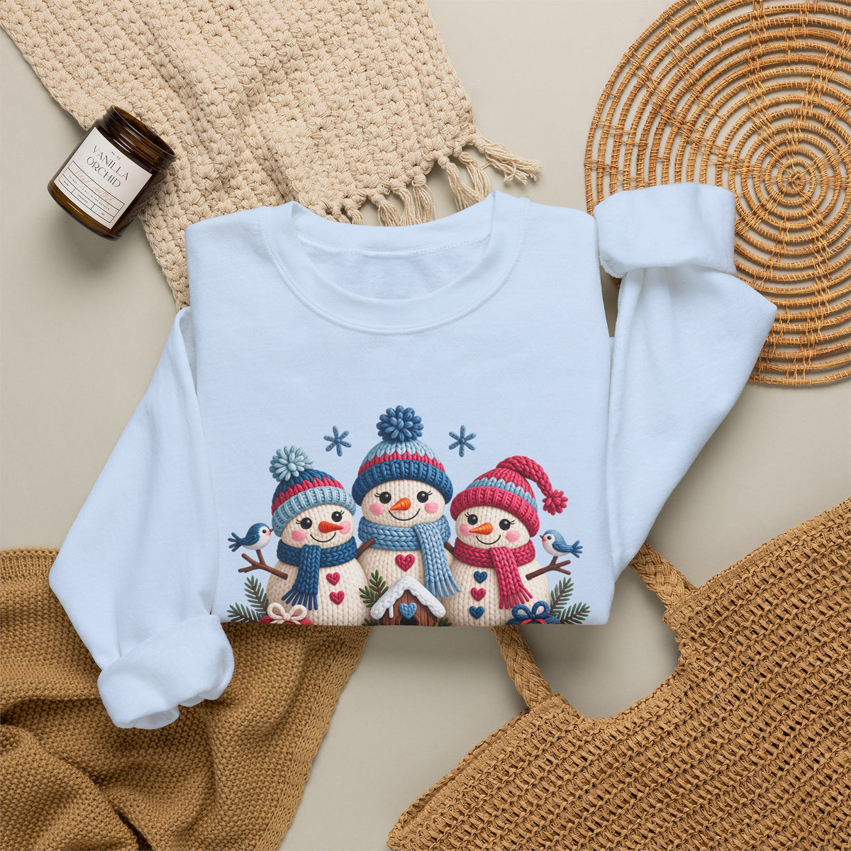 Let It Snow Sweatshirt, Cute Knitted Snowmen Christmas Crewneck - 14570