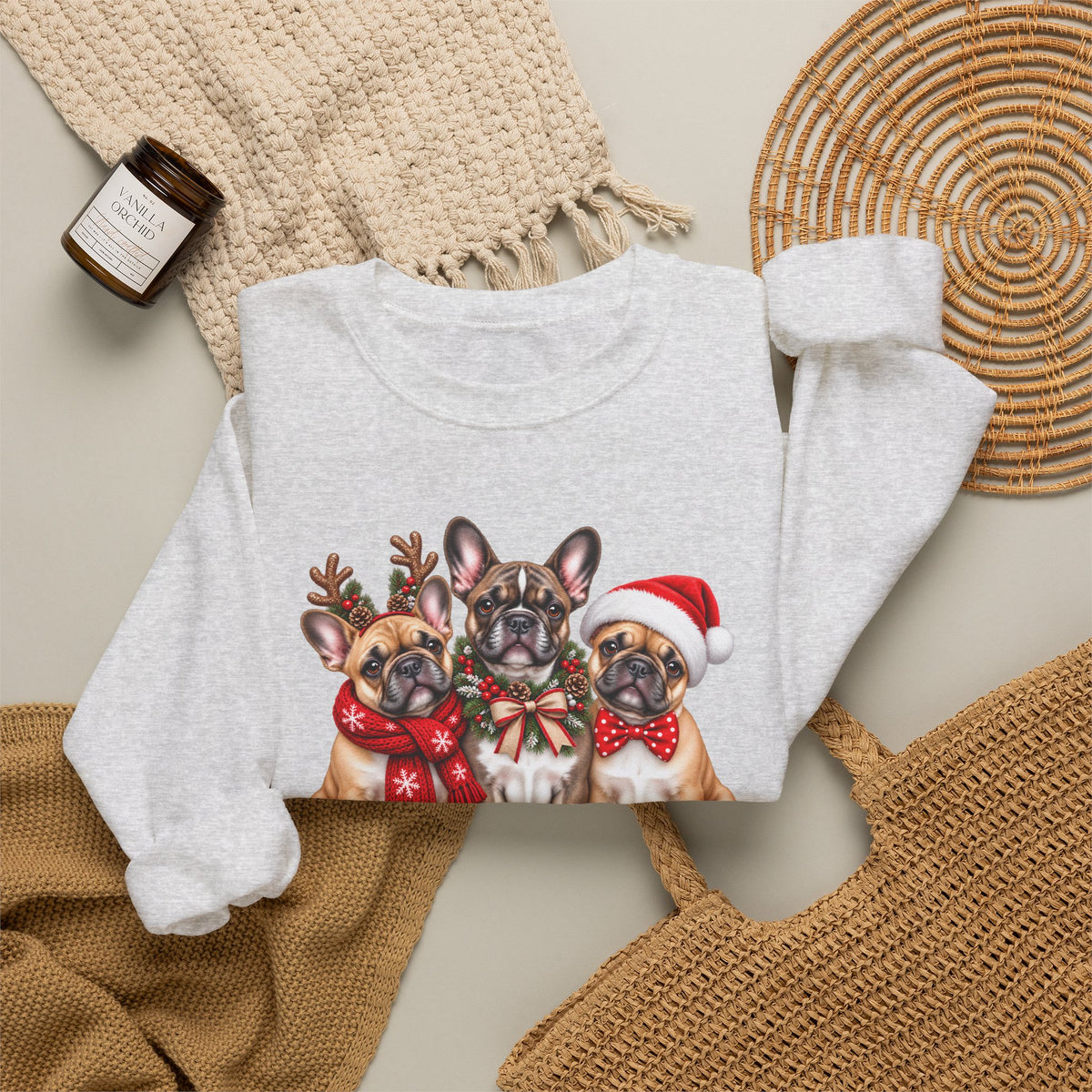 Christmas French Bulldog Sweatshirt, Cute Festive Frenchie Crewneck - 14556
