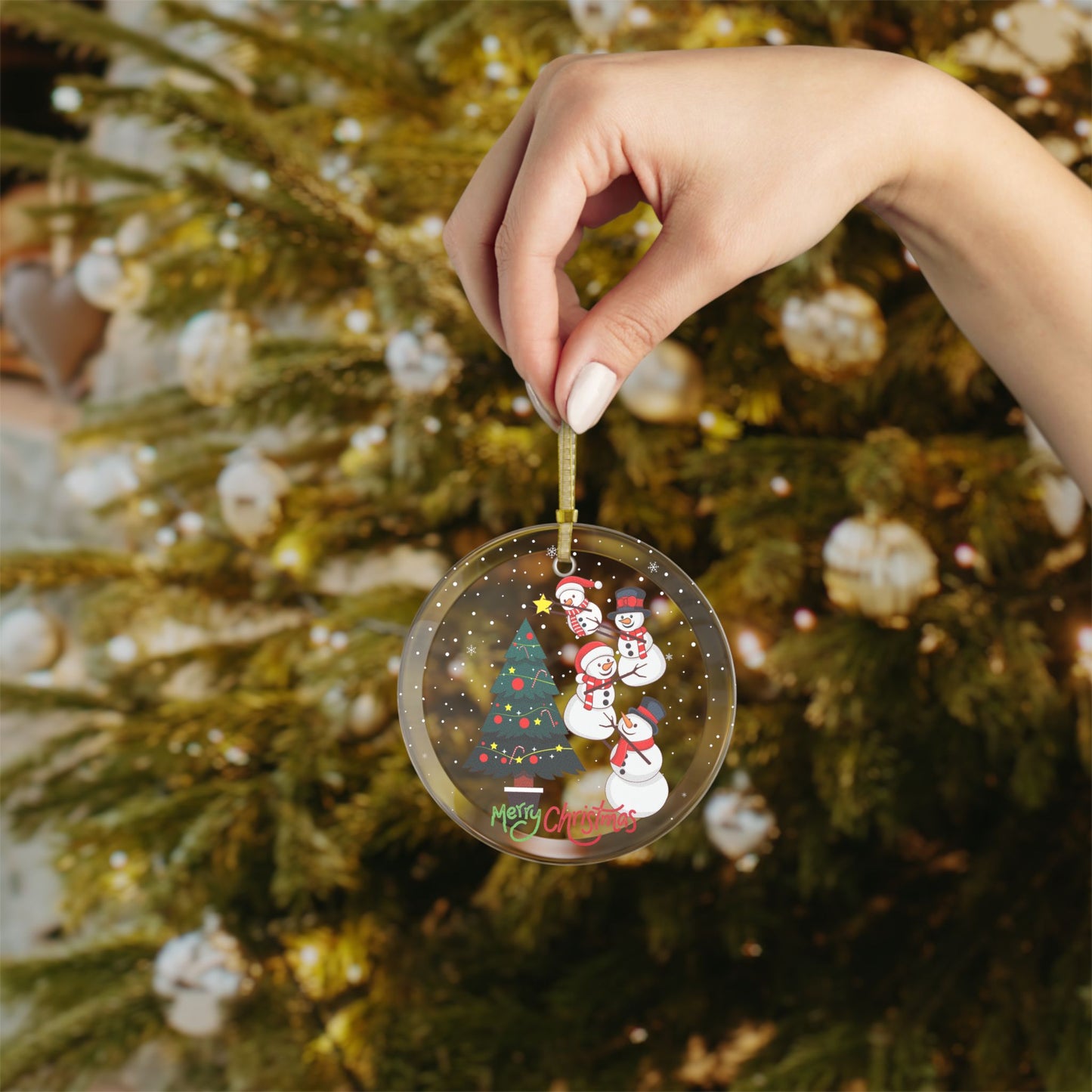 Snowmen, Decorating Christmas Tree - Glass Ornaments - 10425