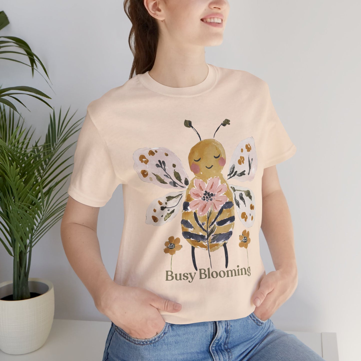 Busy Blooming Bee T-Shirt, Cute Watercolor Floral Bee Tee - 14960